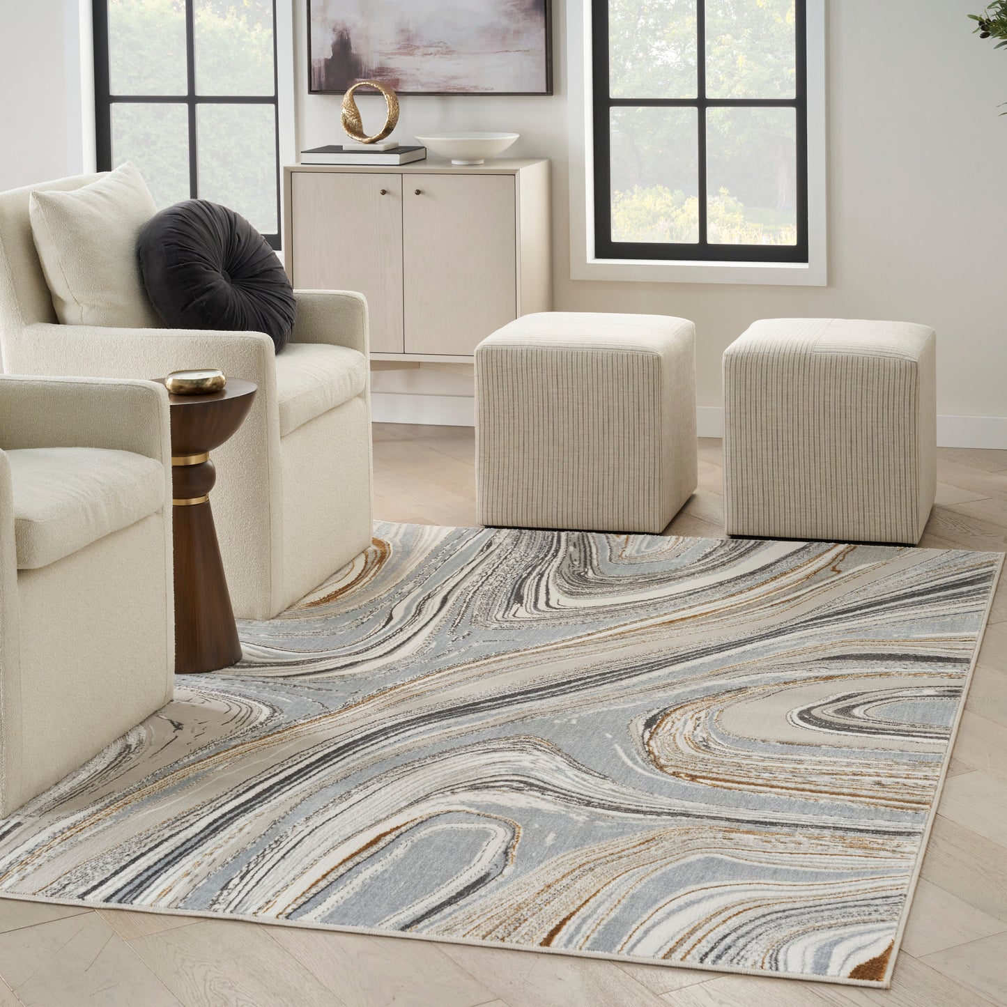 Nourison Glitz 3'11" x 5'11" Grey Gold Modern Indoor Rug