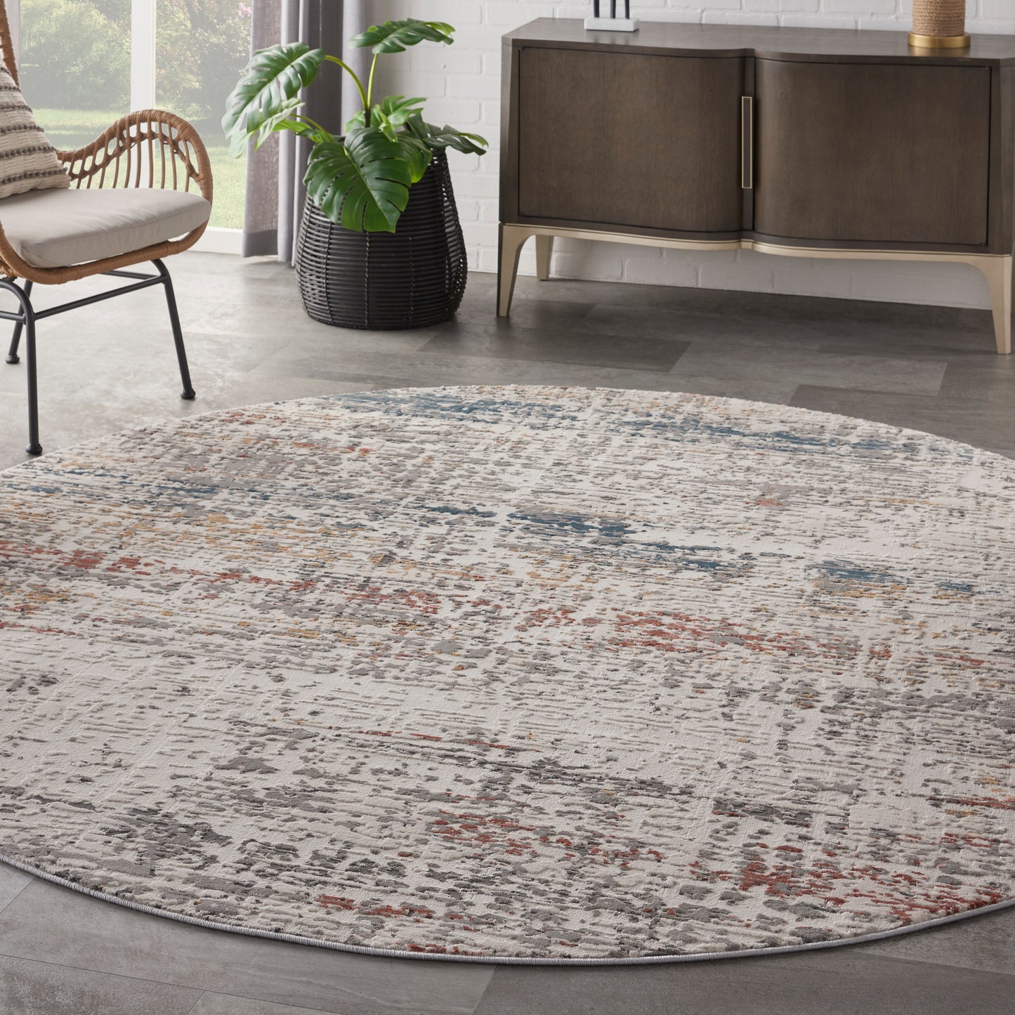 Nourison Rustic Textures 7’10” x Round Light Grey Multi Modern Indoor Rug