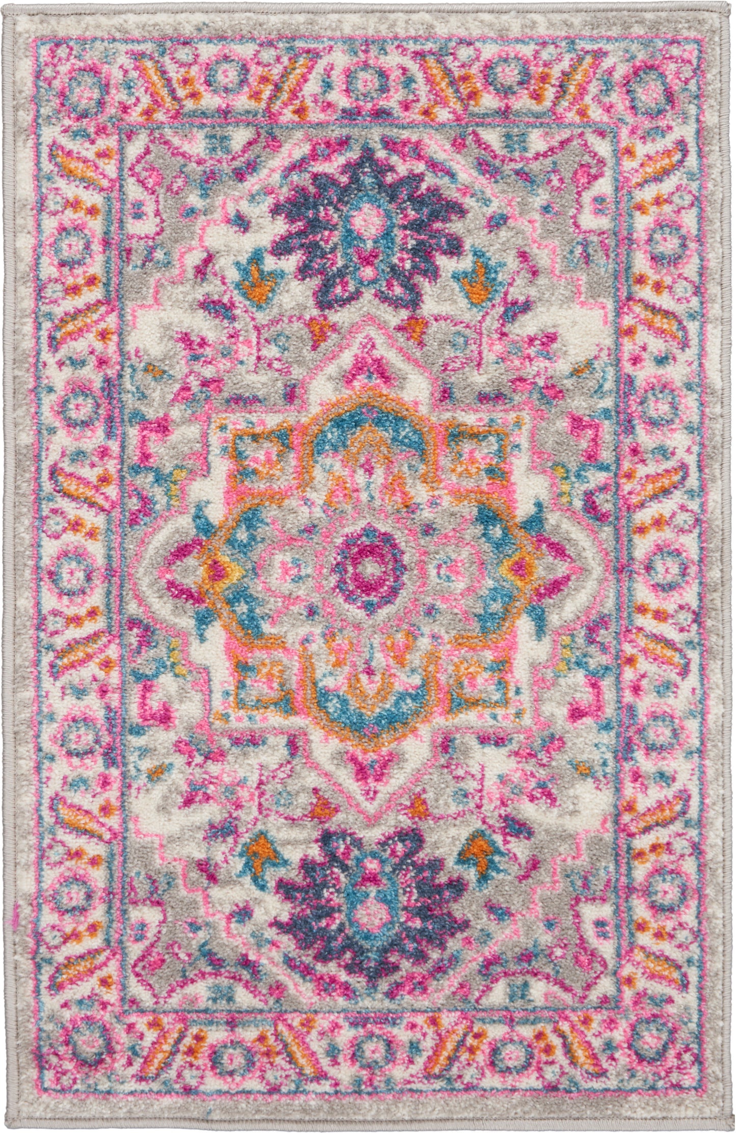 Nourison Passion 1'10" x 2'10" Light Grey/Pink Bohemian Indoor Rug