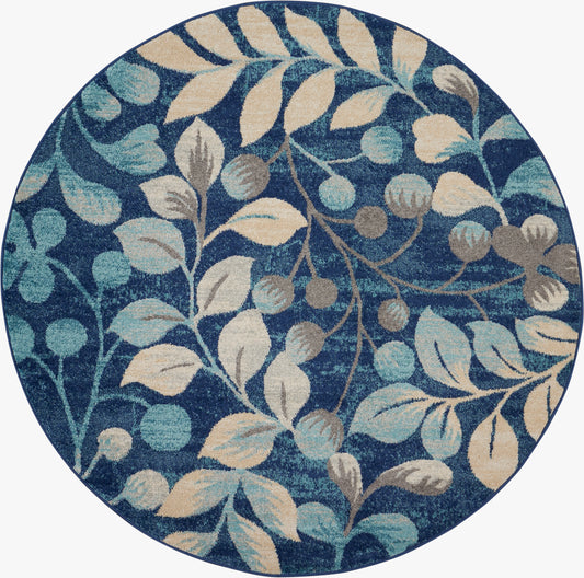 Nourison Tranquil 5'3" x Round Navy Farmhouse Indoor Rug