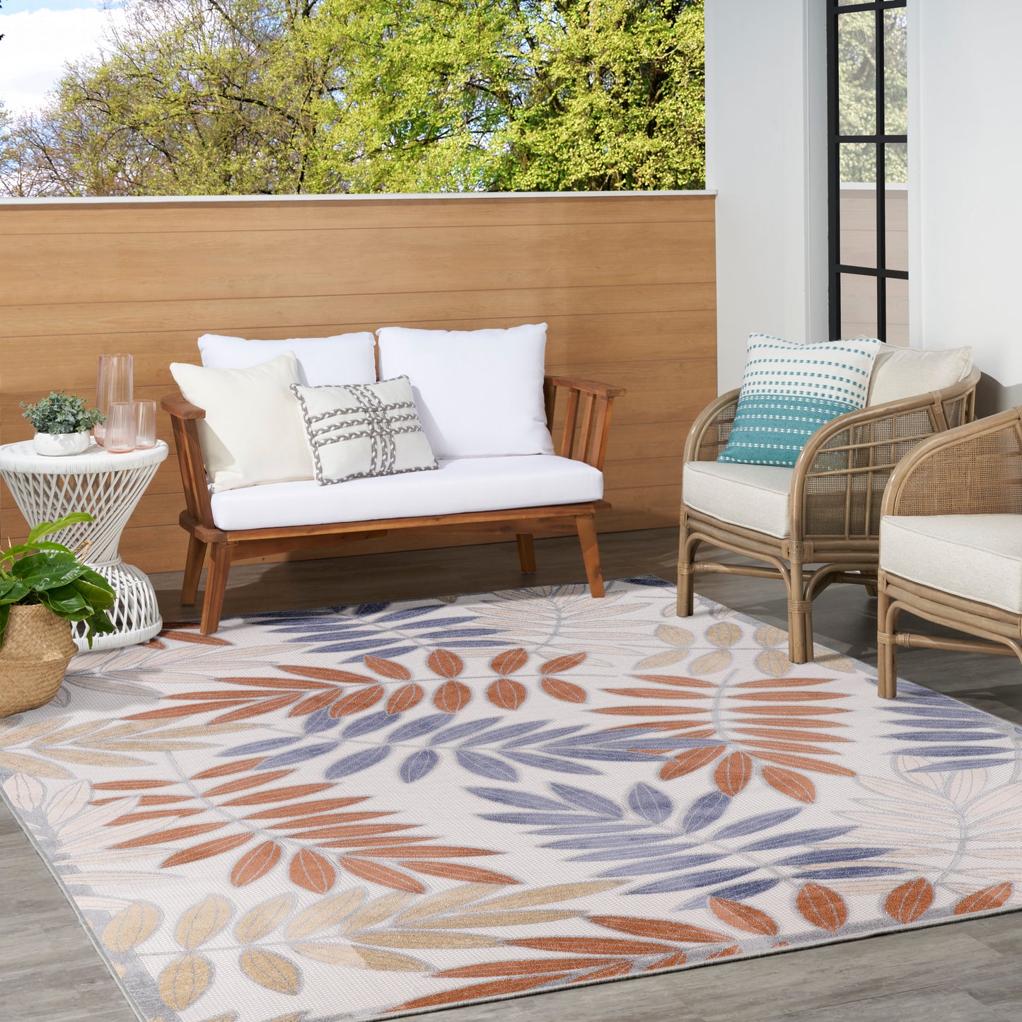 Nourison Aloha 9' x 12' Blue Mocha Outdoor Rug