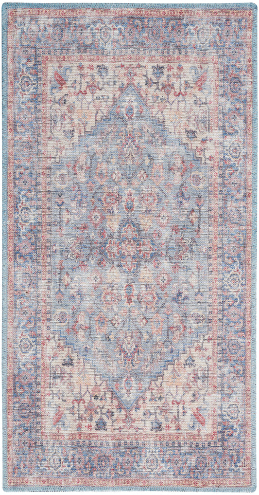 Nicole Curtis Machine Washable Series 1 3' x 5' Blue Multicolor Vintage Indoor Rug