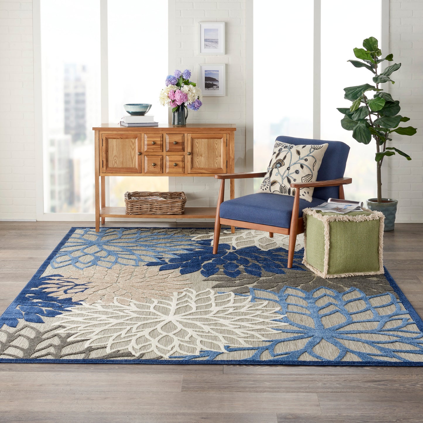 Nourison Aloha 7' x 10' Blue Multicolor Tropical Rug