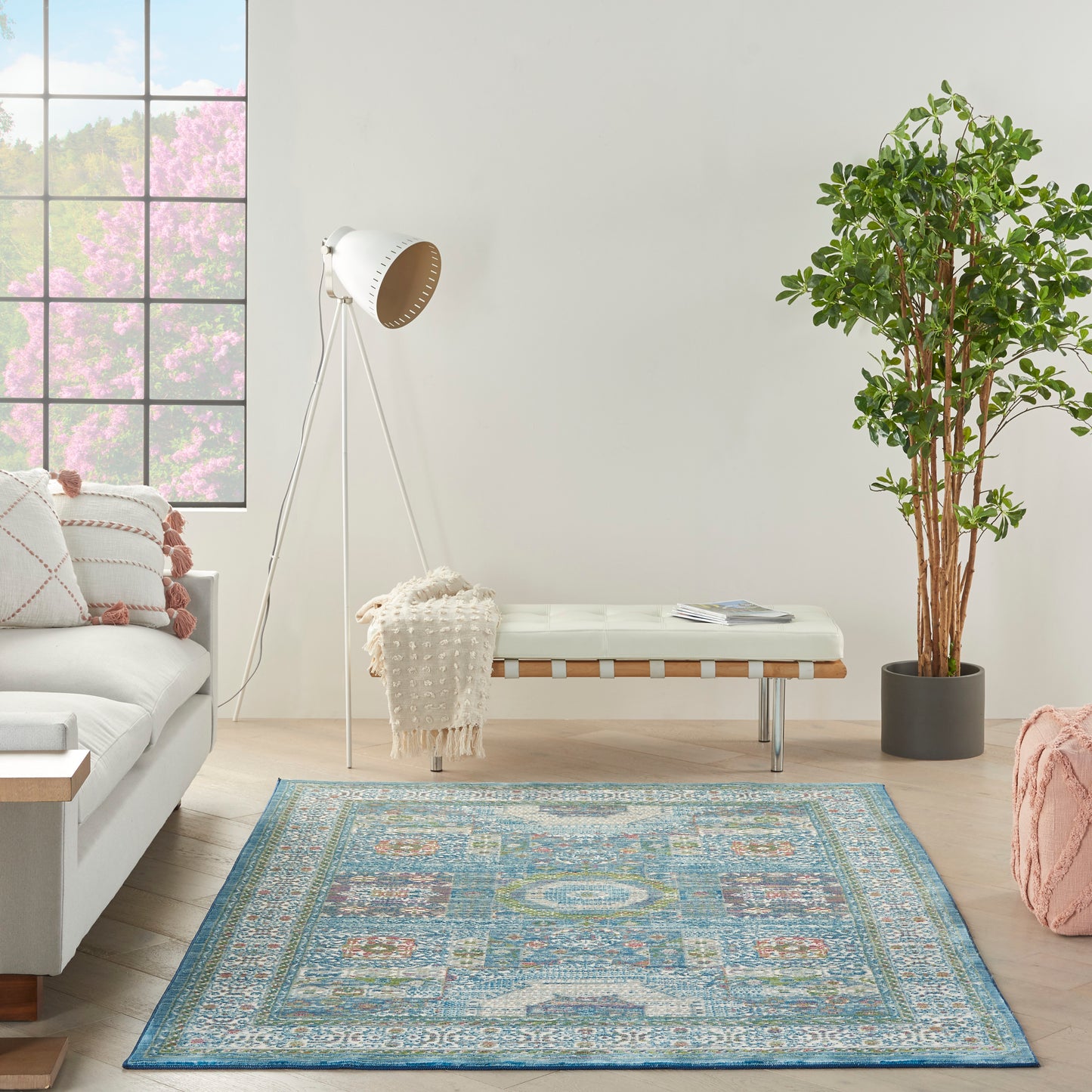 Nourison Ankara Global 5'3" x 7'6" Ivory Light Blue Bohemian Indoor Rug