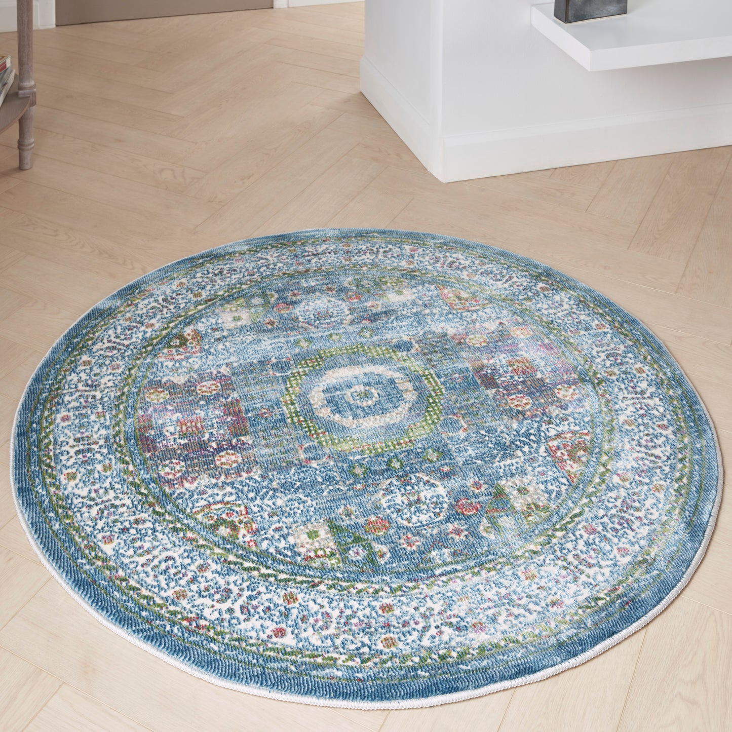 Nourison Ankara Global 4' x Round Ivory Light Blue Bohemian Indoor Rug