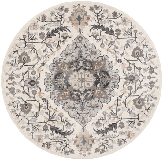 Nourison Elation 7’10” x Round Ivory Grey Transitional Indoor Rug