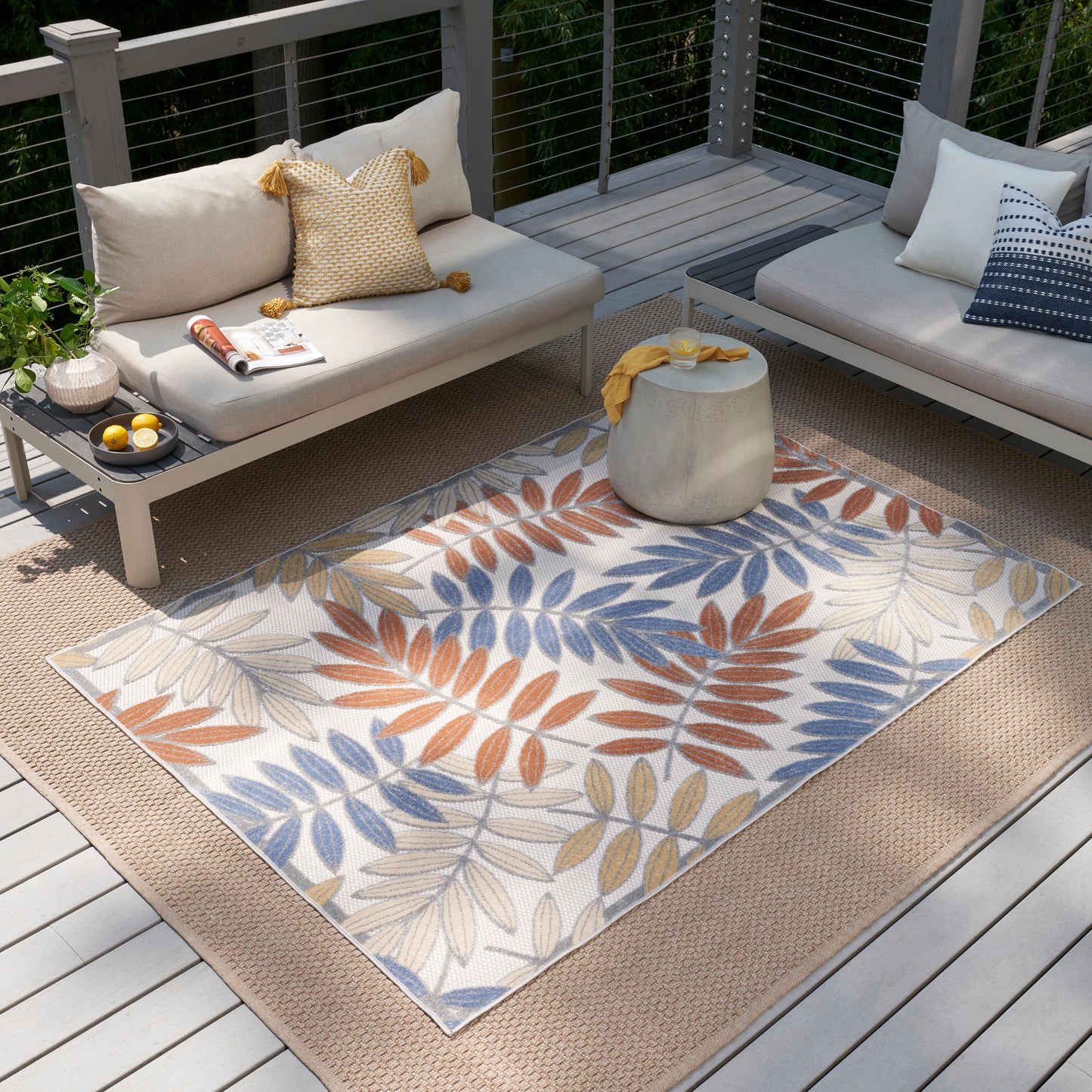 Nourison Aloha 3'6" x 5'6" Blue Mocha Outdoor Rug