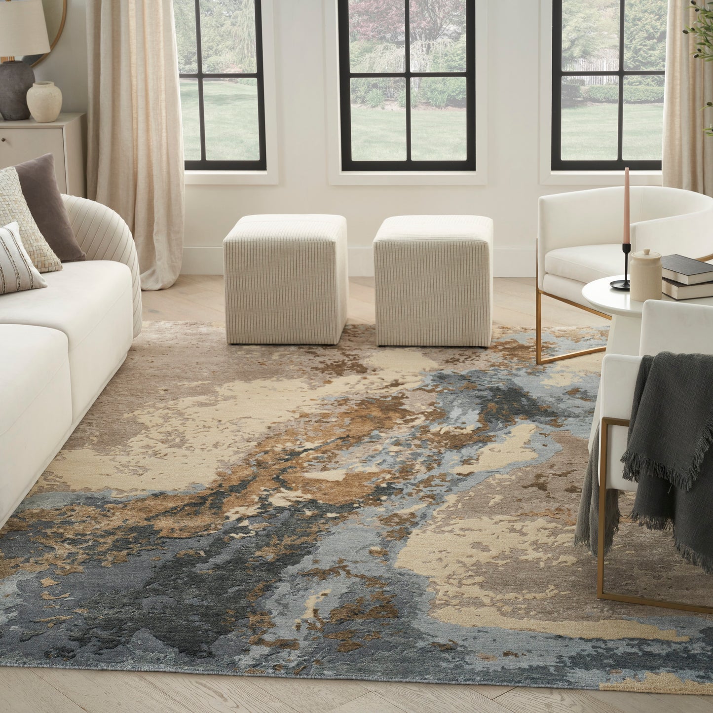 Nourison Silk Shadows 7'9" x 9'9" Beige Blue Modern Indoor Rug