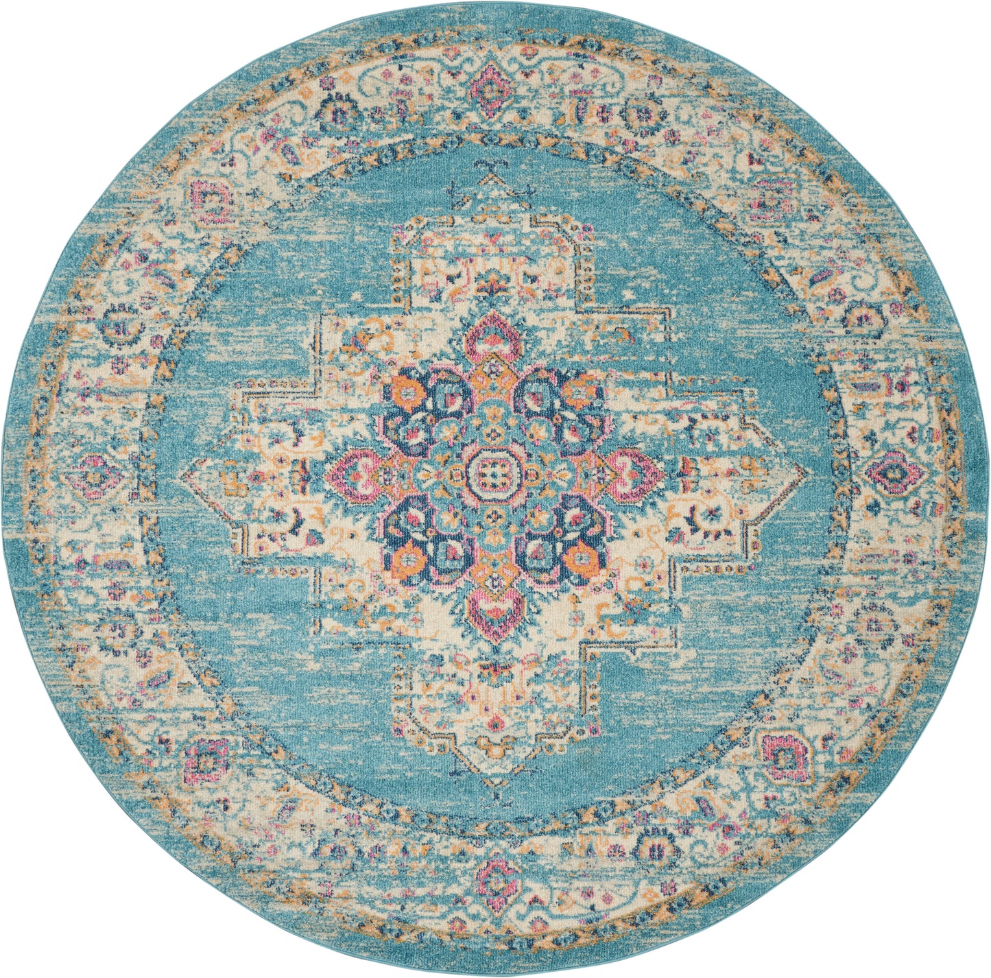 Nourison Passion 8' x Round Light Blue Bohemian Indoor Rug