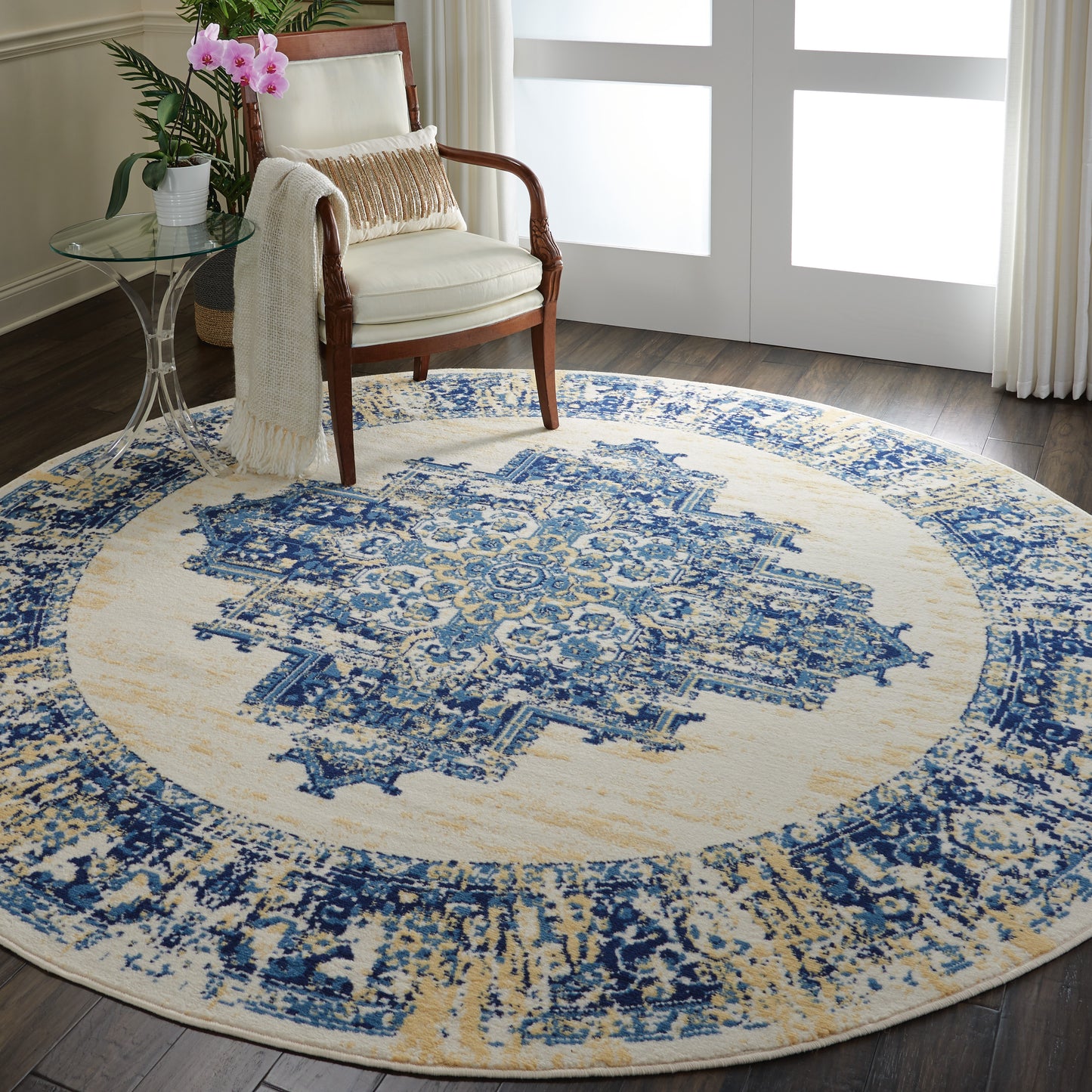 Nourison Grafix 8' x Round White Vintage Indoor Rug