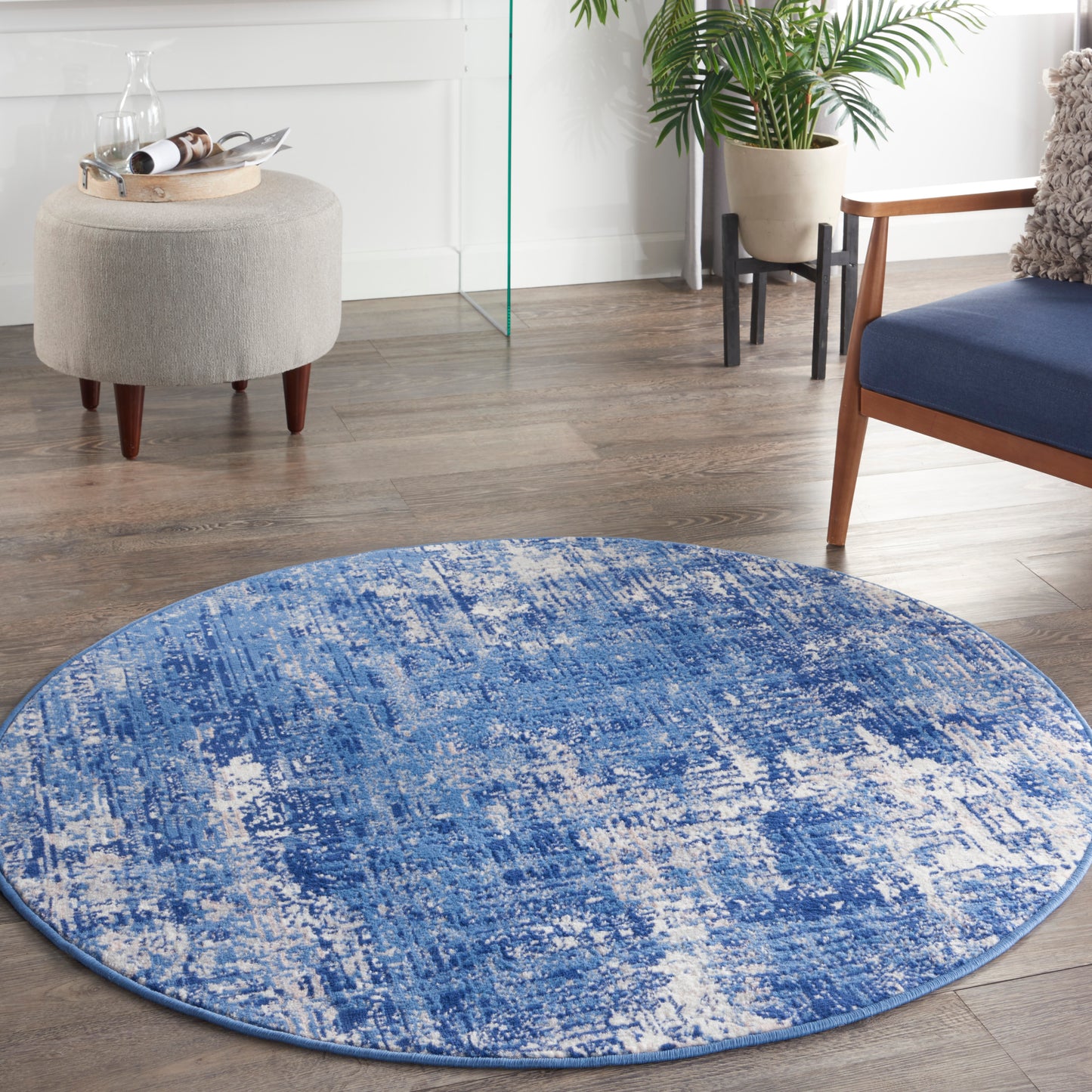 Nourison Whimsicle 5' x Round Blue Ivory Modern Indoor Rug