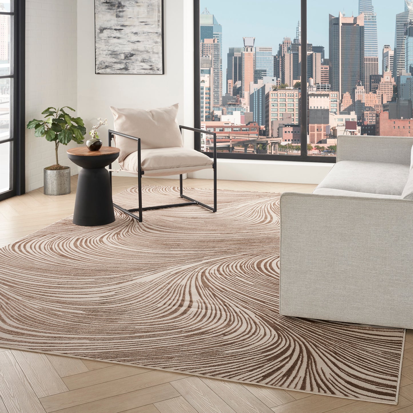 DKNY Central Park West 7'10" x 9'10" Beige Brown Modern Indoor Rug