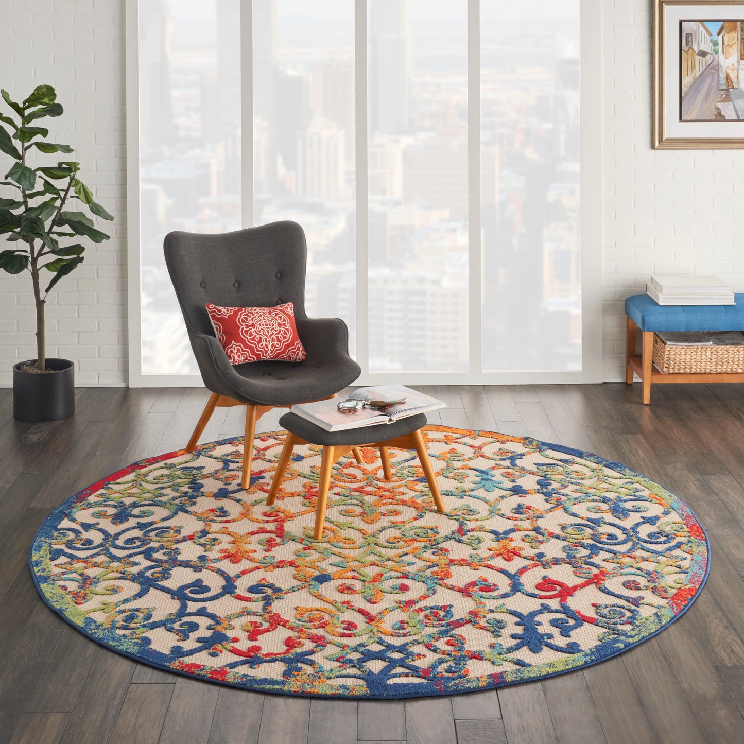 Nourison Aloha 7'10" x Round Multicolor Contemporary Rug