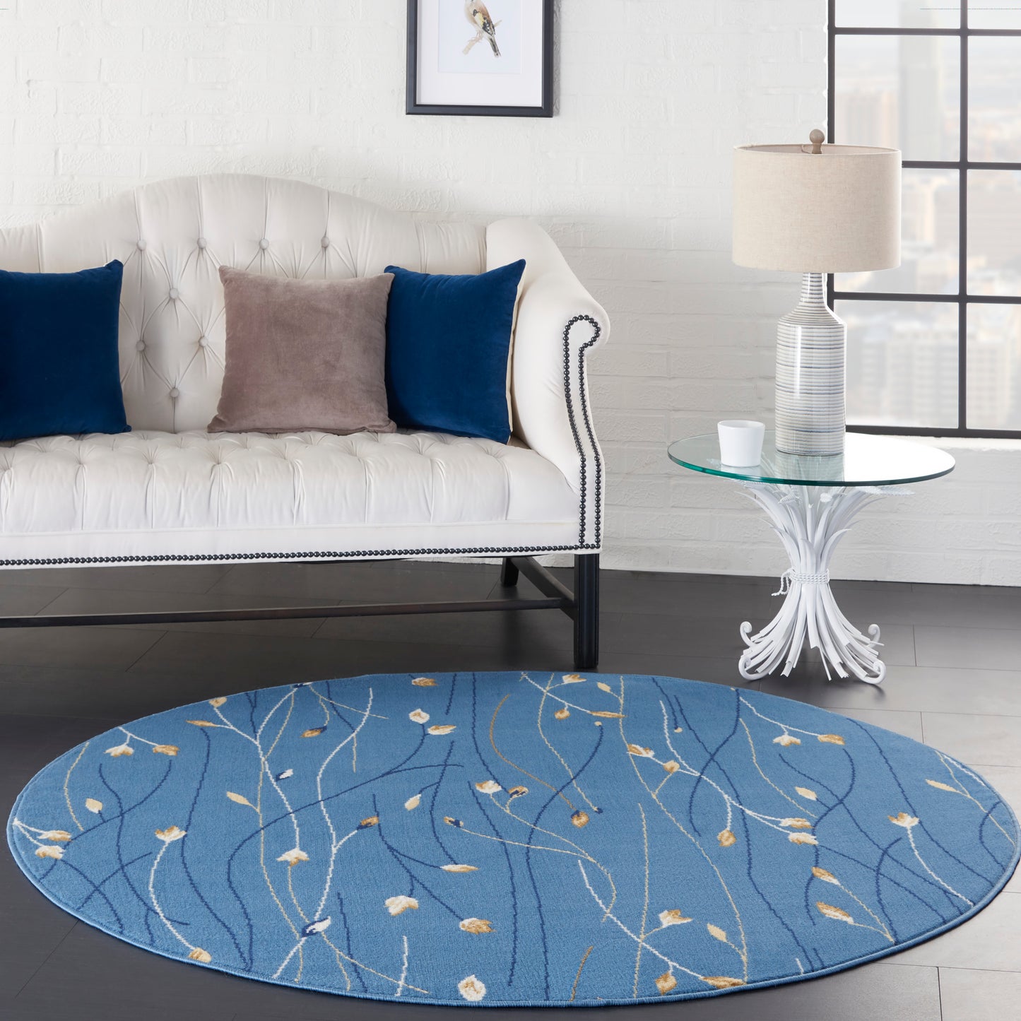 Nourison Grafix 4' x Round Light Blue Contemporary Indoor Rug