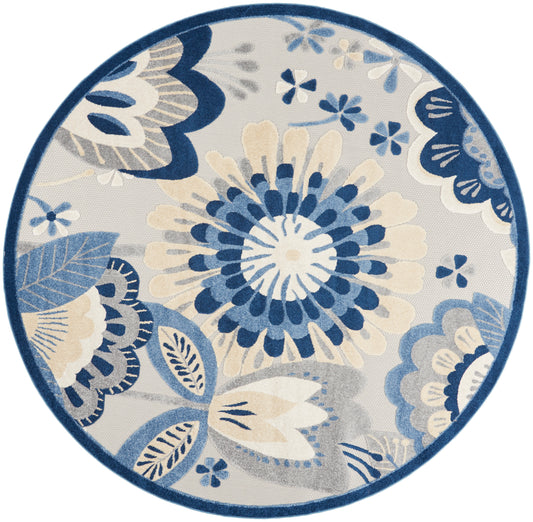 Nourison Aloha 7'10" x Round Blue Grey Contemporary Rug