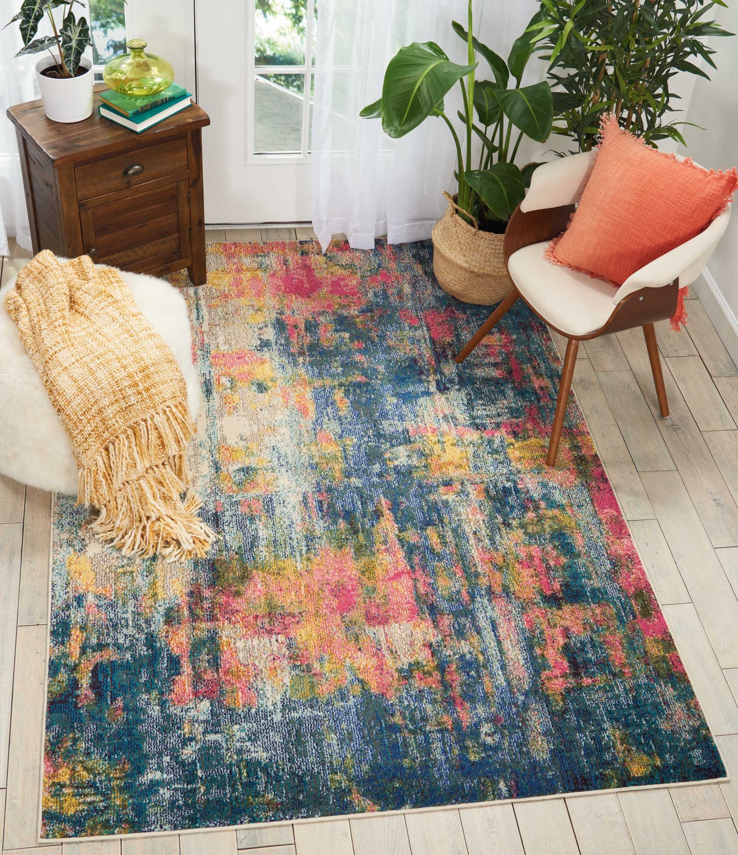 Nourison Celestial 5'3" x 7'3" Blue Yellow Modern Indoor Rug