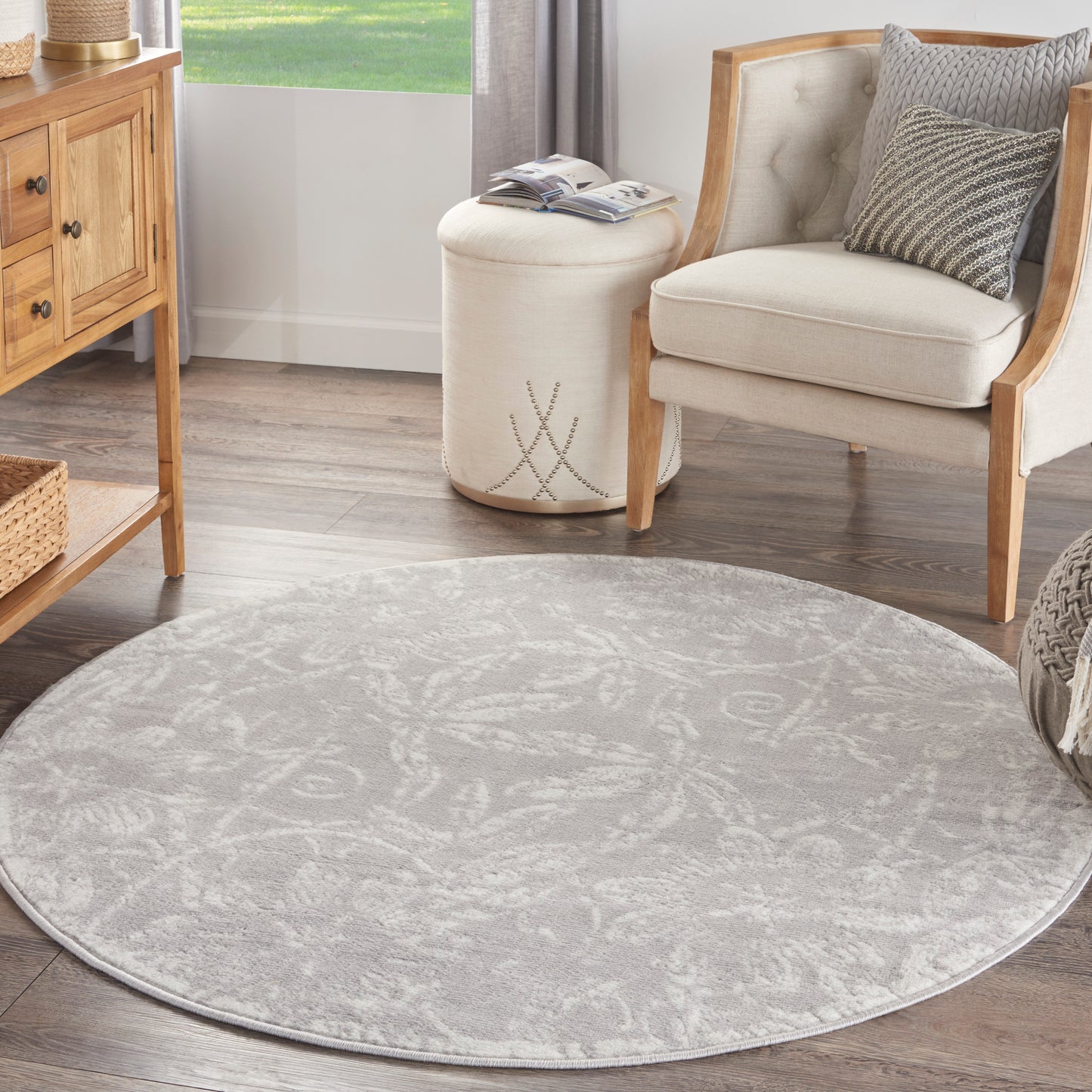 Nourison Whimsicle 5' x Round Grey Farmhouse Indoor Rug