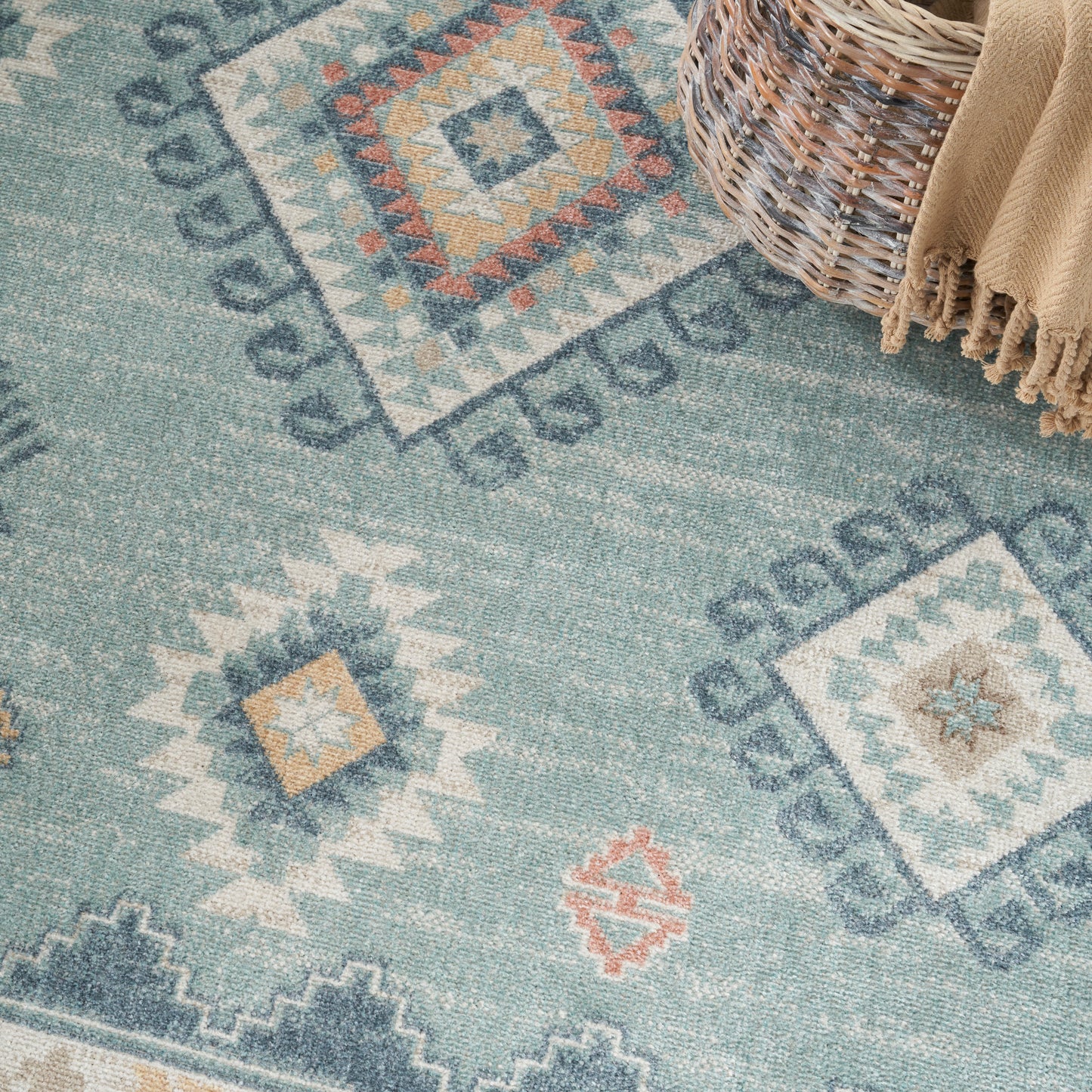 Nourison Washable Decor 7'10" x 10' Light Blue Bohemian Indoor Rug