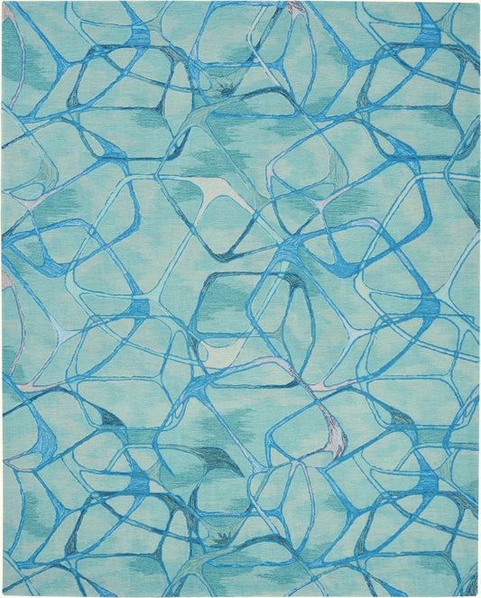 Nourison Symmetry 7'9" x 9'9" Aqua Blue Modern Indoor Rug