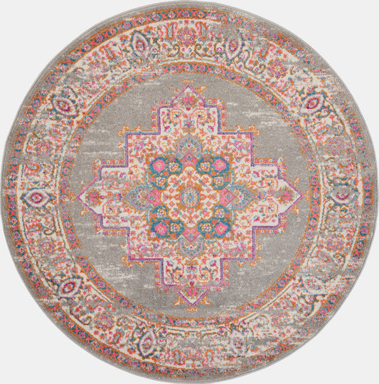 Nourison Passion 5' x Round Grey Bohemian Indoor Rug