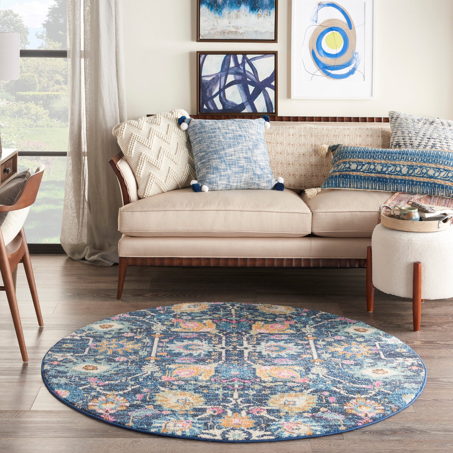 Nourison Passion 4' x Round Navy Bohemian Indoor Rug