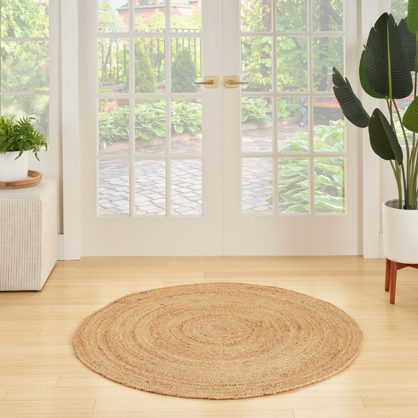 Nourison Natural Jute 3' x Round Natural Farmhouse Indoor Rug