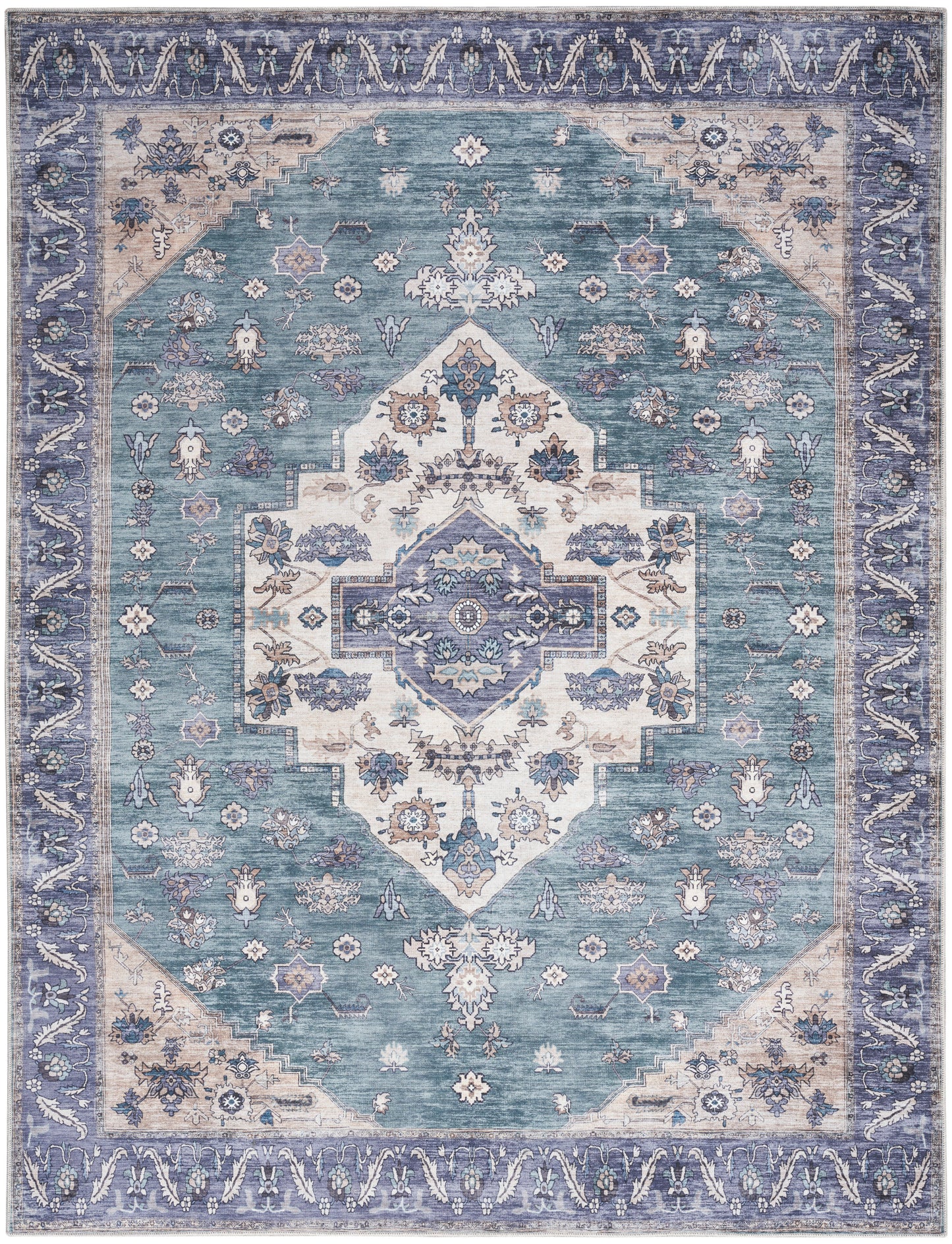 Nourison Grand Washables 9'2" x 12' Teal Blue Vintage Indoor Rug