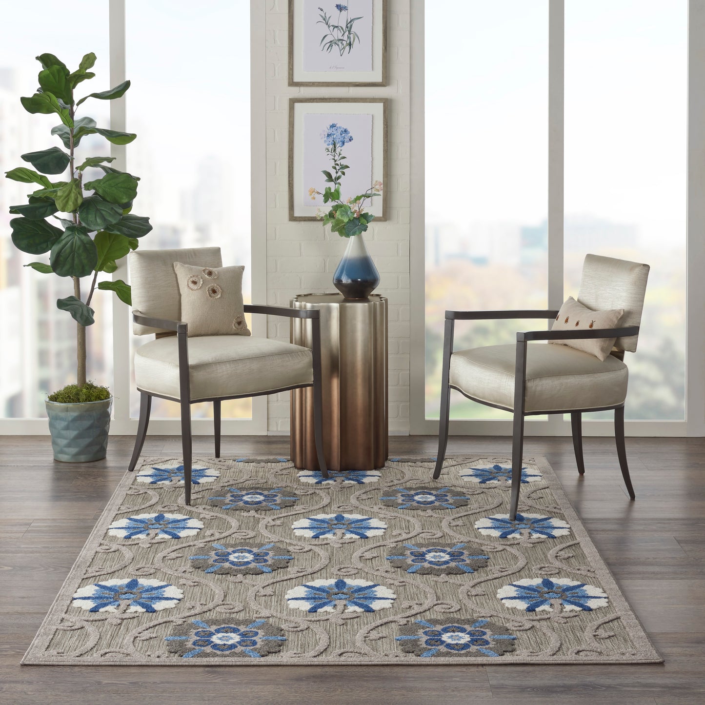 Nourison Aloha 5'3" x 7'5" Grey Blue Contemporary Rug