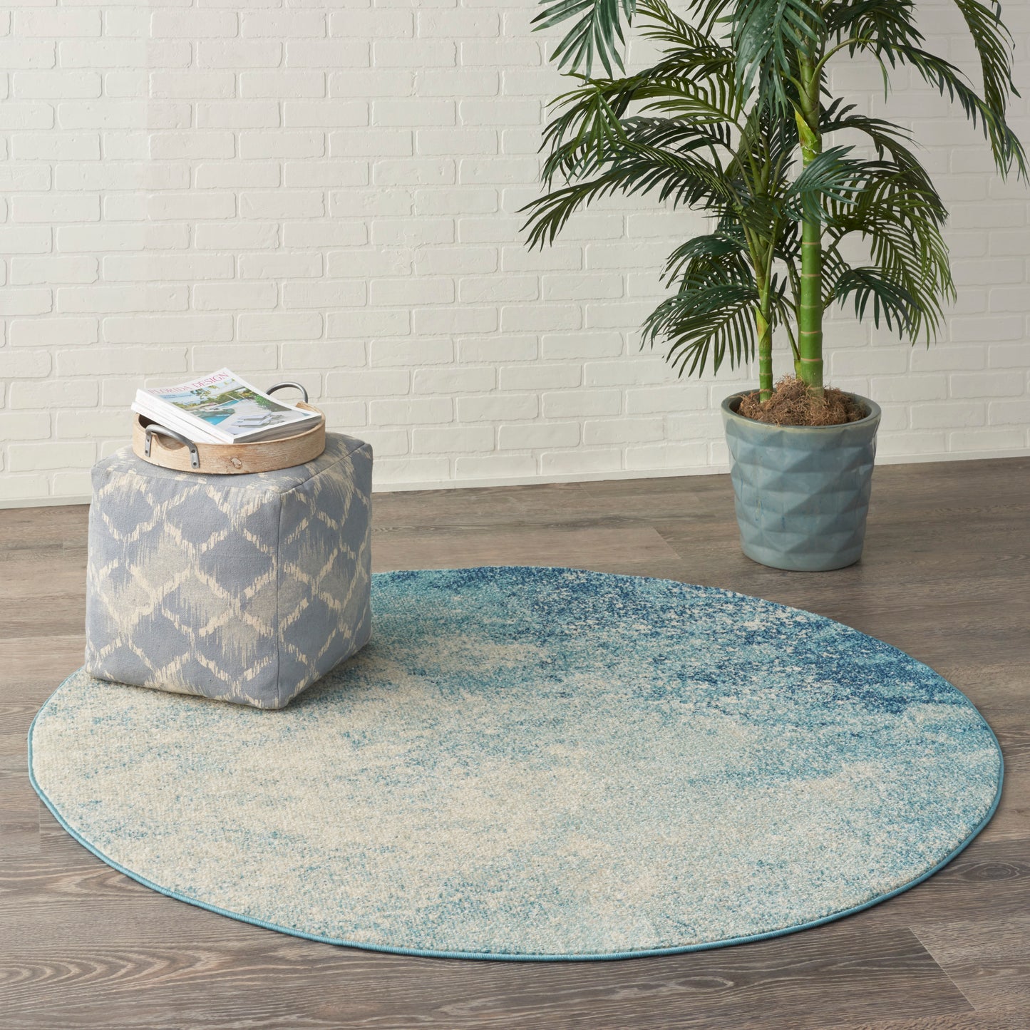 Nourison Passion 5' x Round Navy Light Blue Modern Indoor Rug