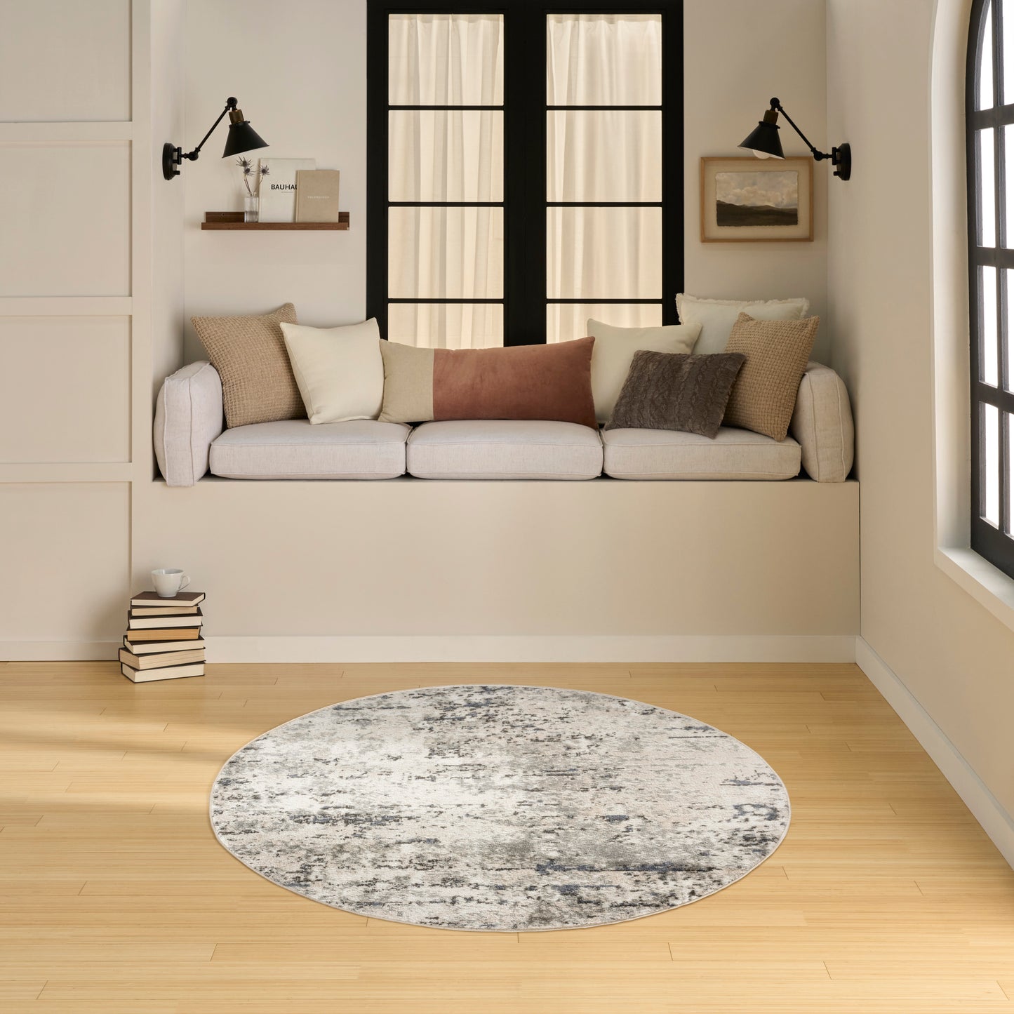 Nourison Quarry 4' x Round Ivory Blue Grey Modern Indoor Rug