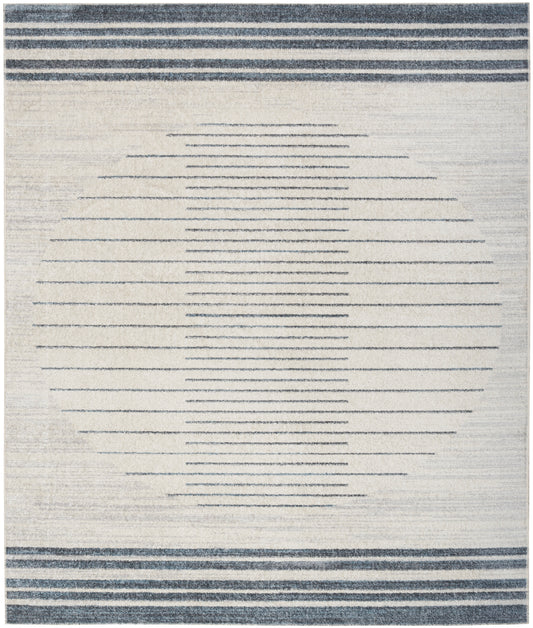 Nourison Astra Machine Washable 9' x 12' Ivory Blue Mid-Century Modern Indoor Rug