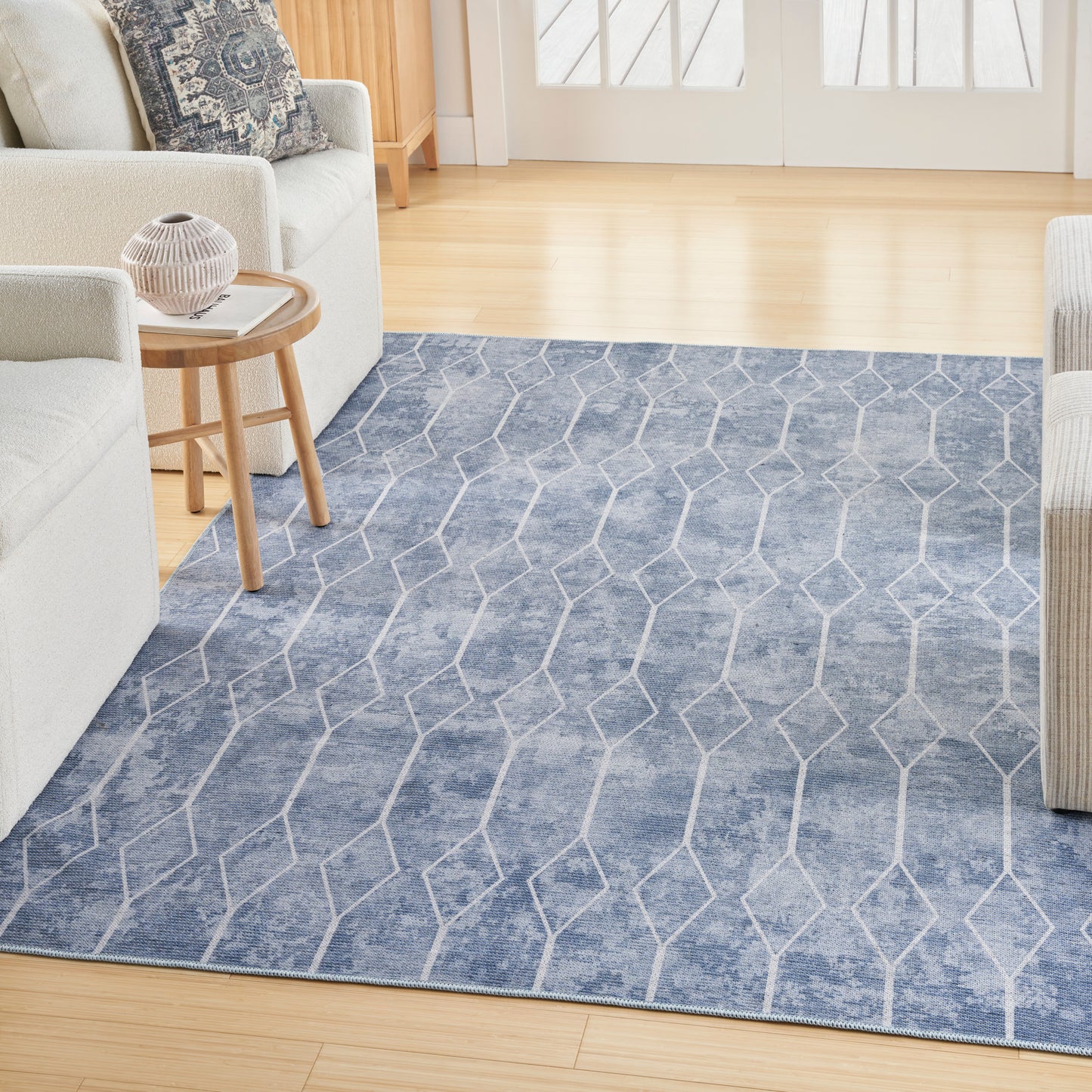 Nicole Curtis Machine Washable Series 1 4' x 6' Blue Modern Indoor Rug