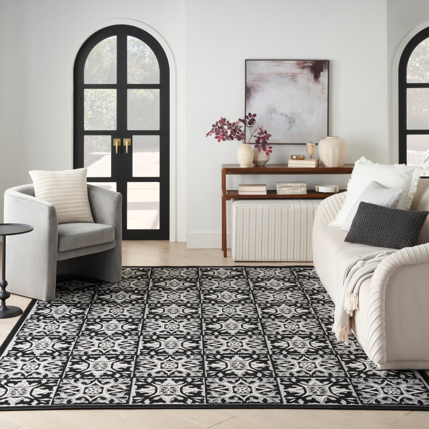 Nourison Aloha 6' x 9' Black White Contemporary Rug