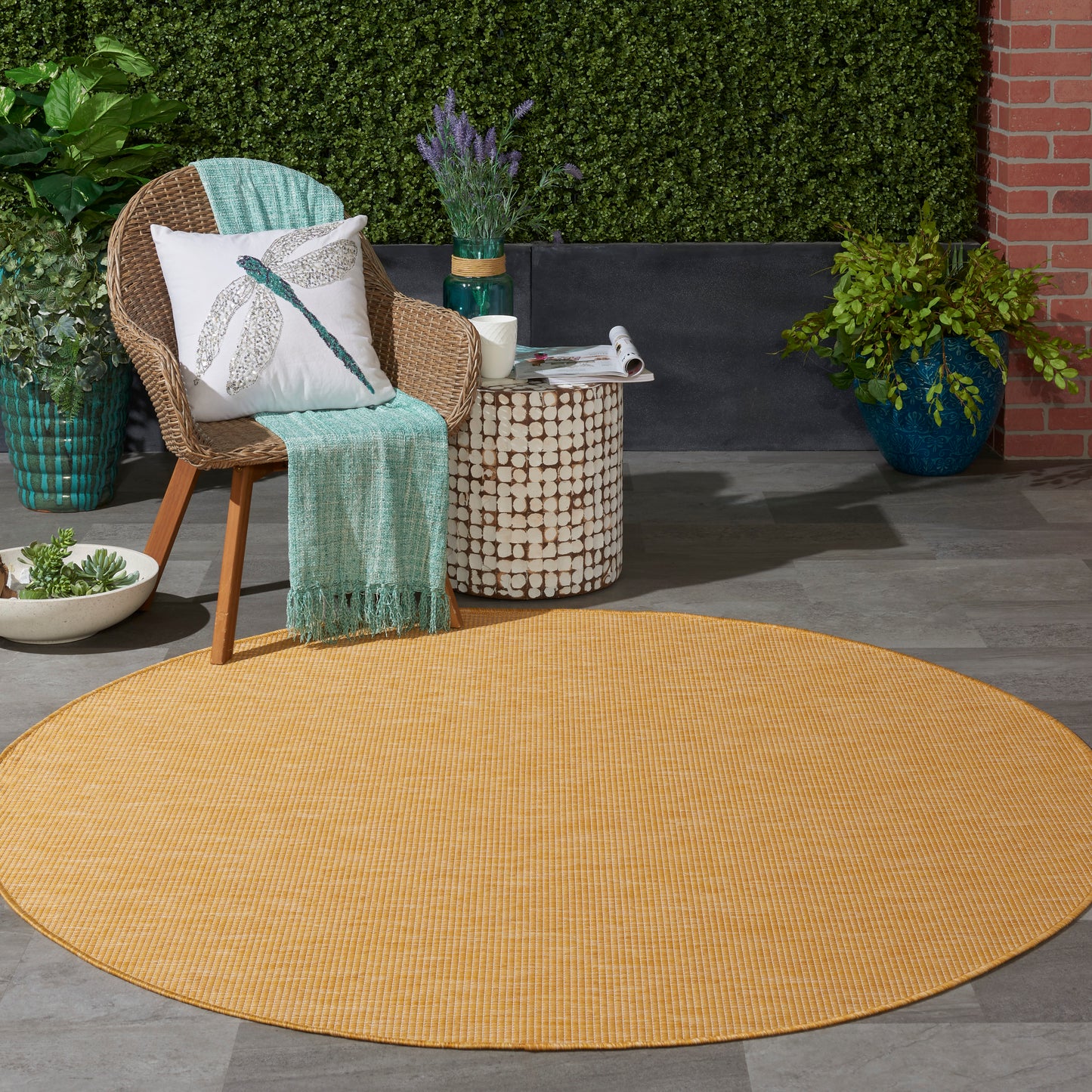 Nourison Positano 6' x Round Yellow Modern Rug