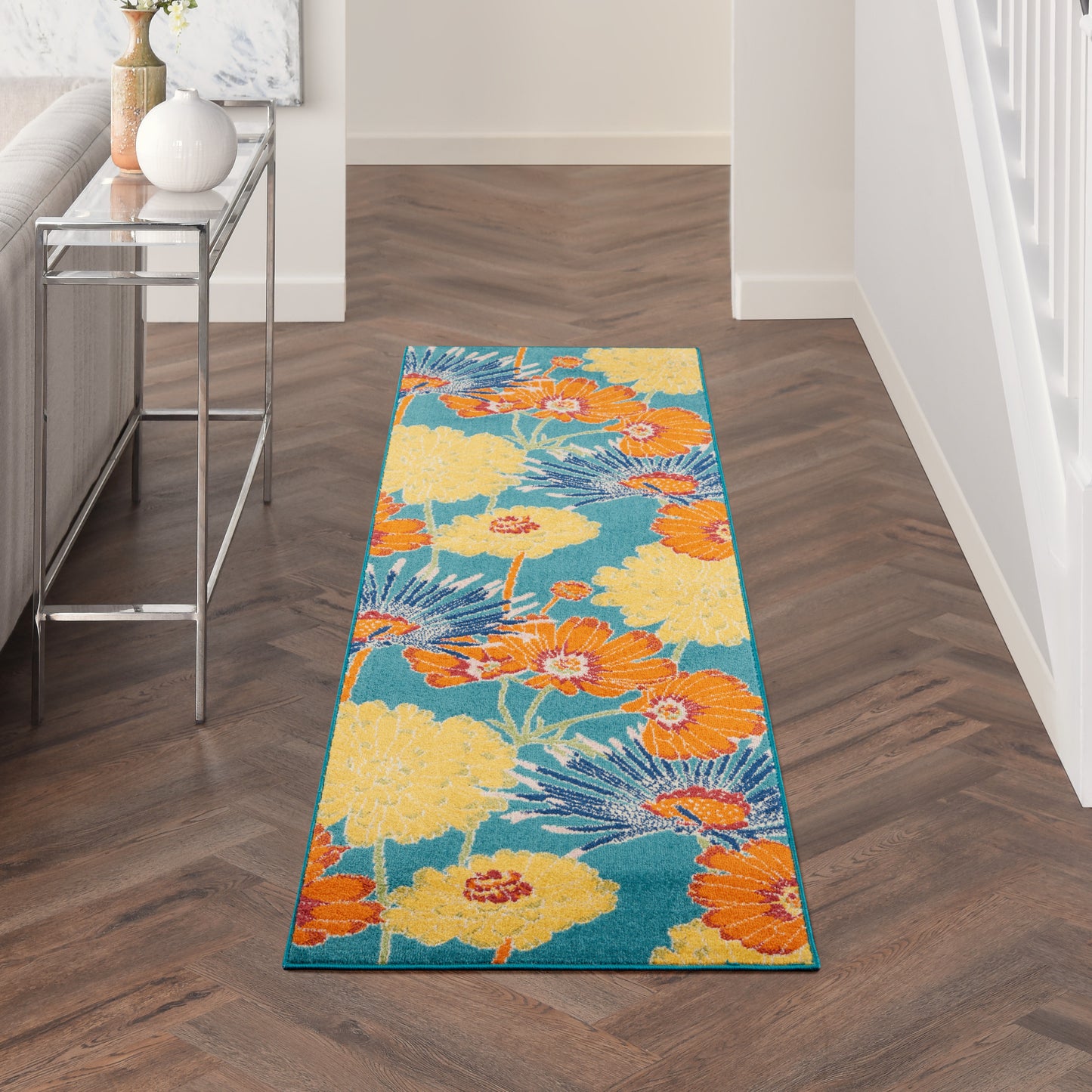 Nourison Allur 2'3" x 7'6" Turquoise Multicolor Contemporary Indoor Rug