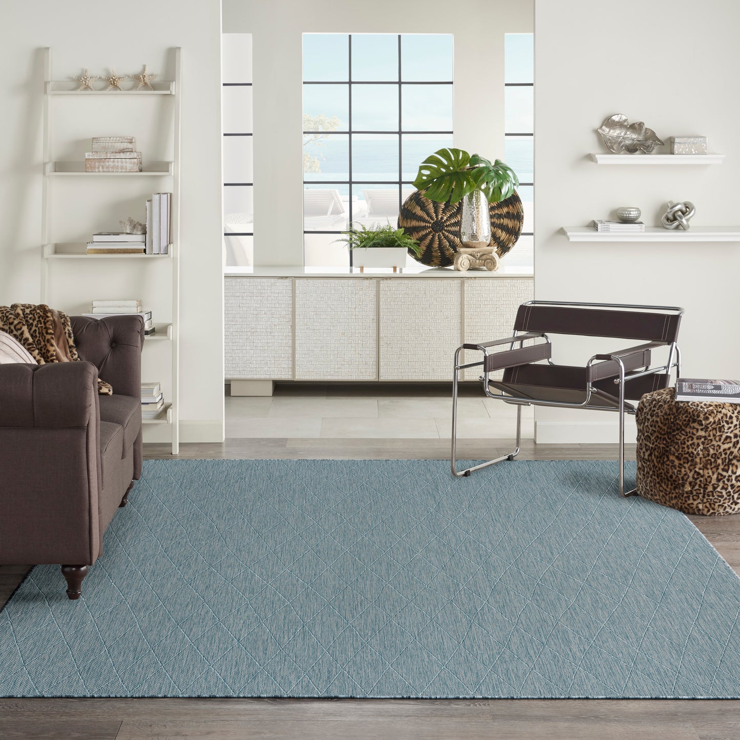 Nourison Washable Solutions 8' x 10' Aqua Modern Rug