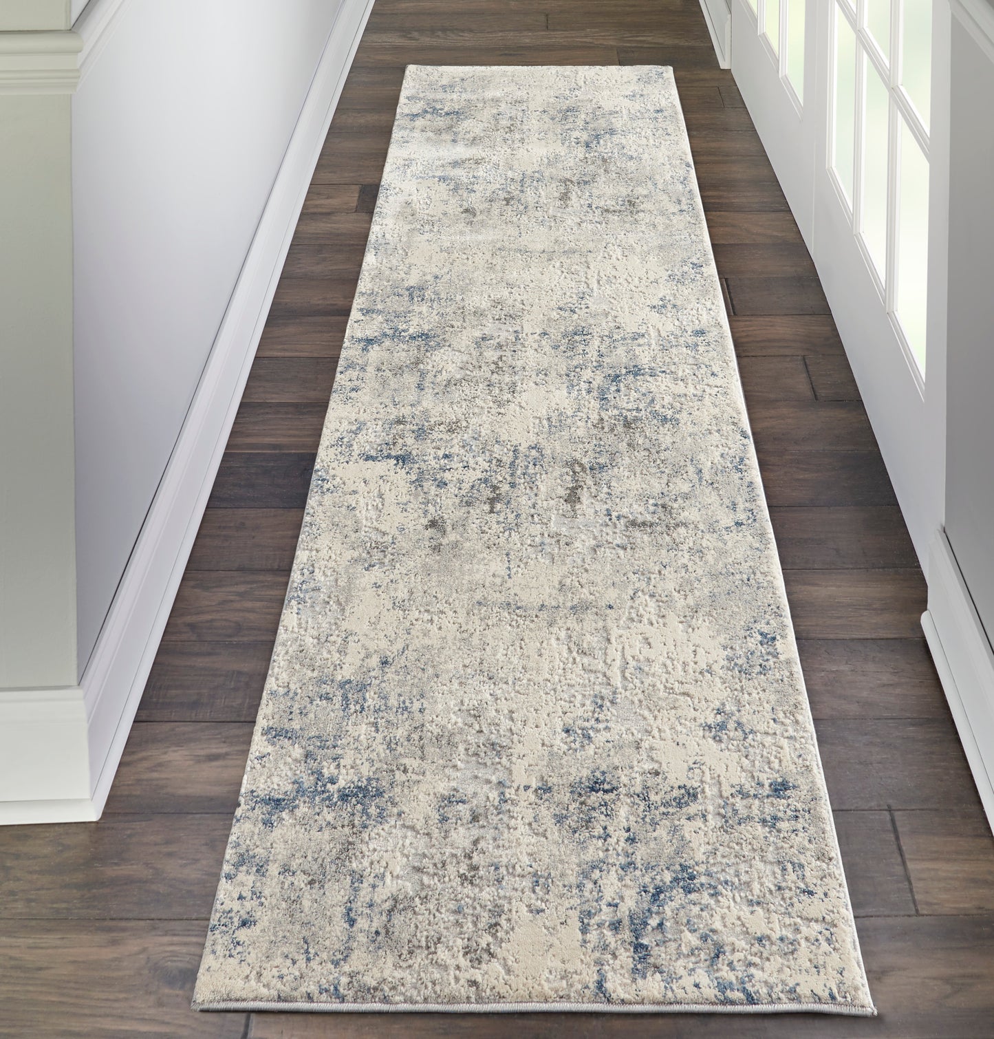 Nourison Rustic Textures 2'2" x 7'6" Ivory/Grey/Blue Modern Indoor Rug