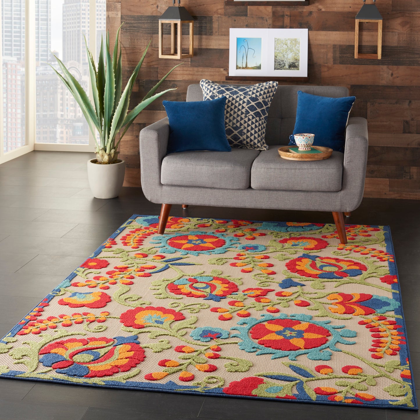 Nourison Aloha 5'3" x 7'5" Multicolor Farmhouse Rug