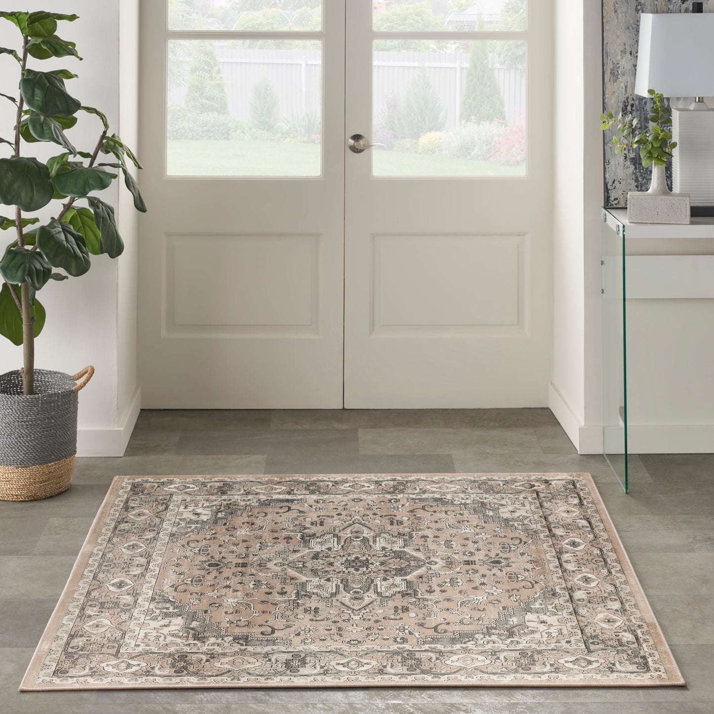 Nourison Quarry 5' x Square Beige Grey Farmhouse Indoor Rug