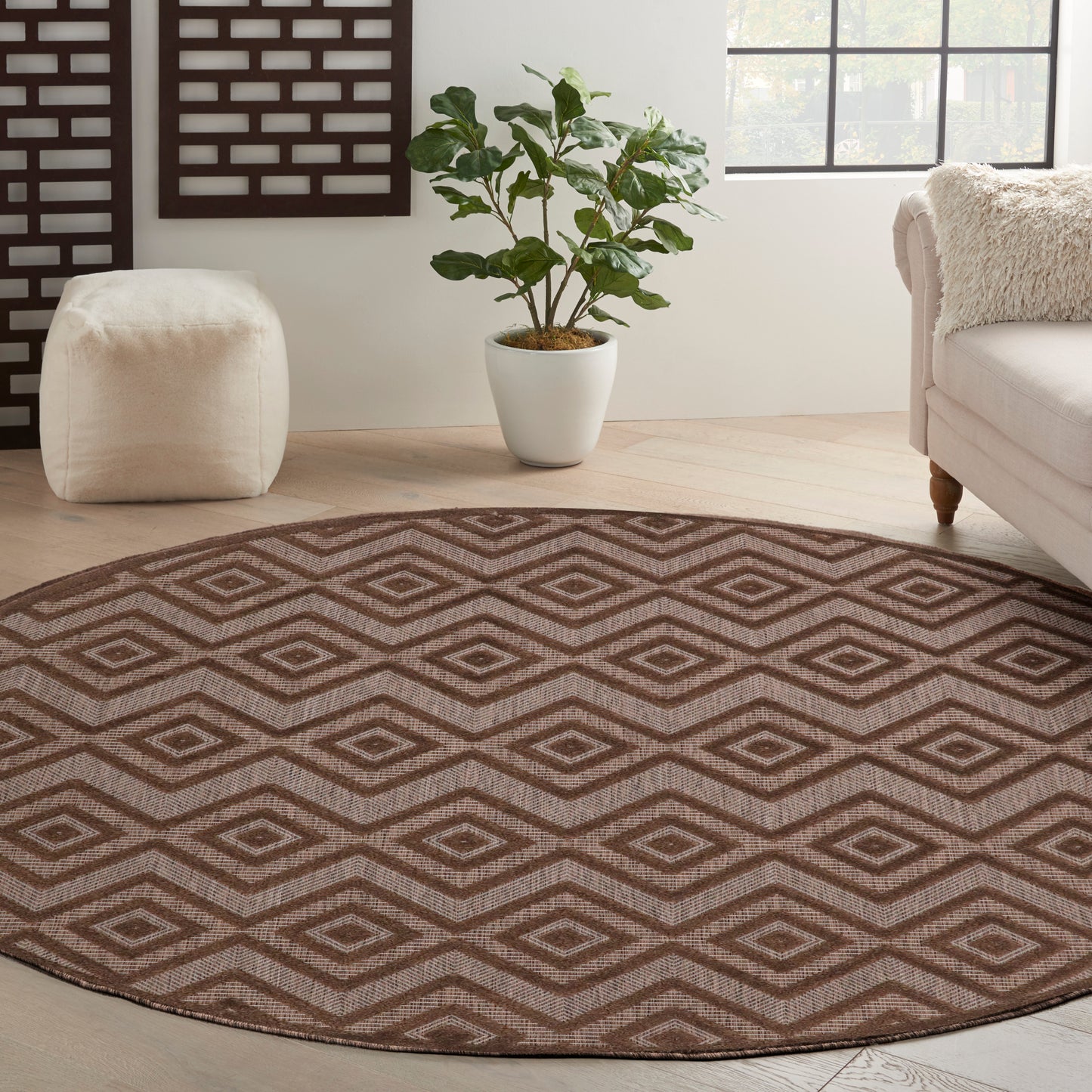 Nourison Versatile 8' x Round Brown Modern Rug