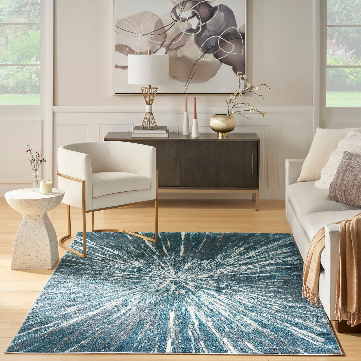 Nourison Ambiance 3'11" x 5'11" Blue Silver Modern Indoor Rug