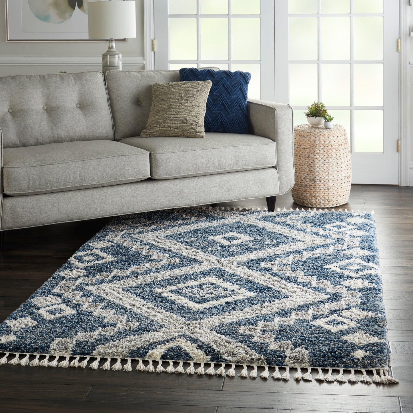 Nourison Oslo Shag 5'3" x 7'9" Denim Blue Shag Indoor Rug