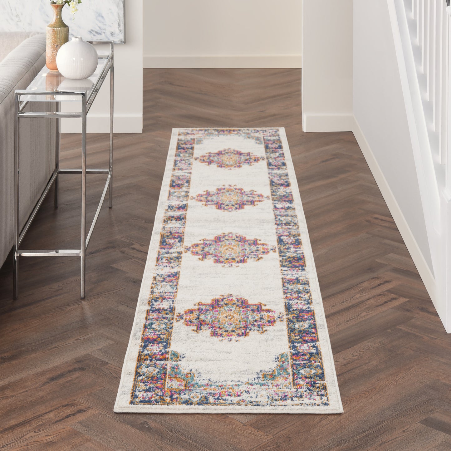 Nourison Passion 2'2" x 10' Ivory Blue Vintage Indoor Rug