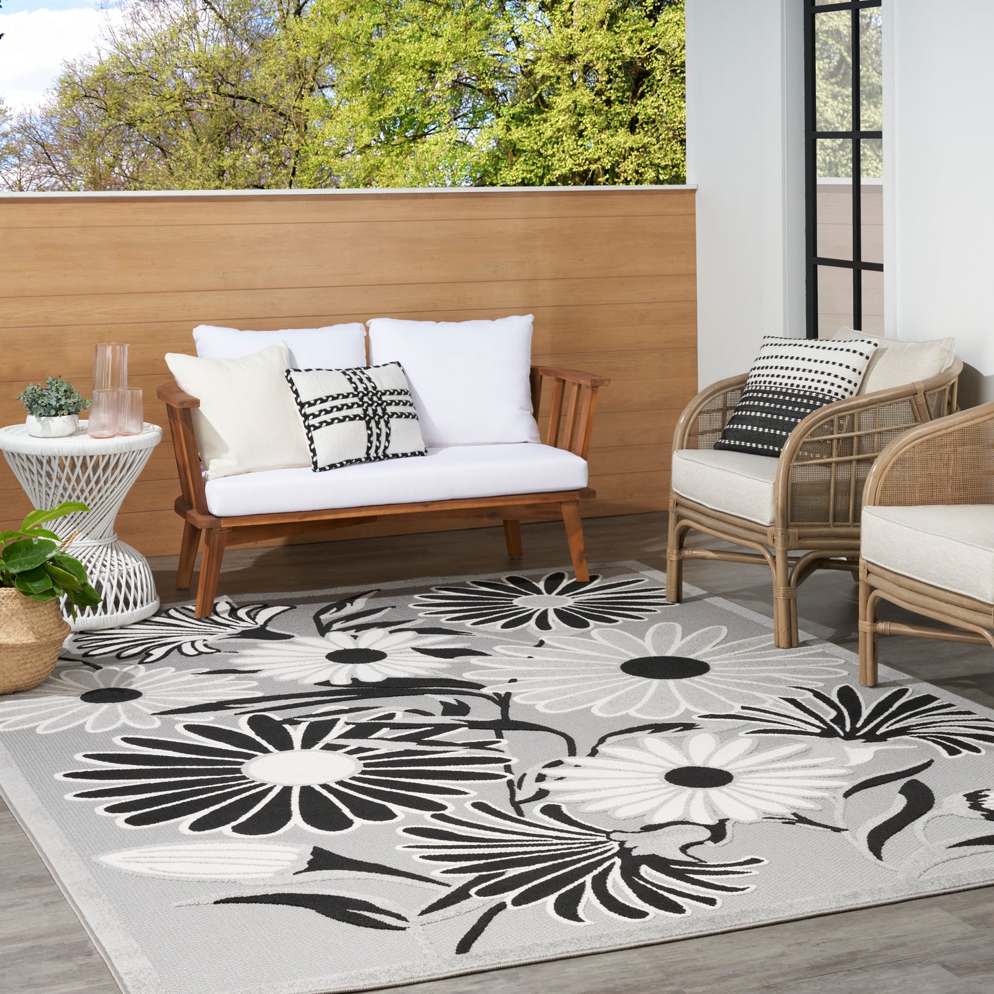 Nourison Aloha 9' x 12' Black White Contemporary Rug