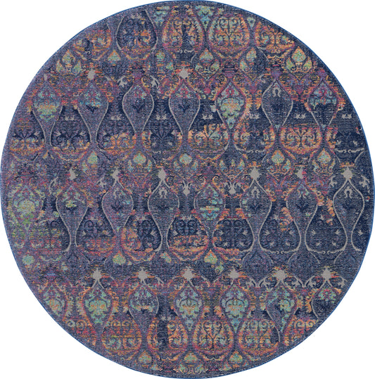 Nourison Ankara Global 6' x Round Navy Multicolor Bohemian Indoor Rug