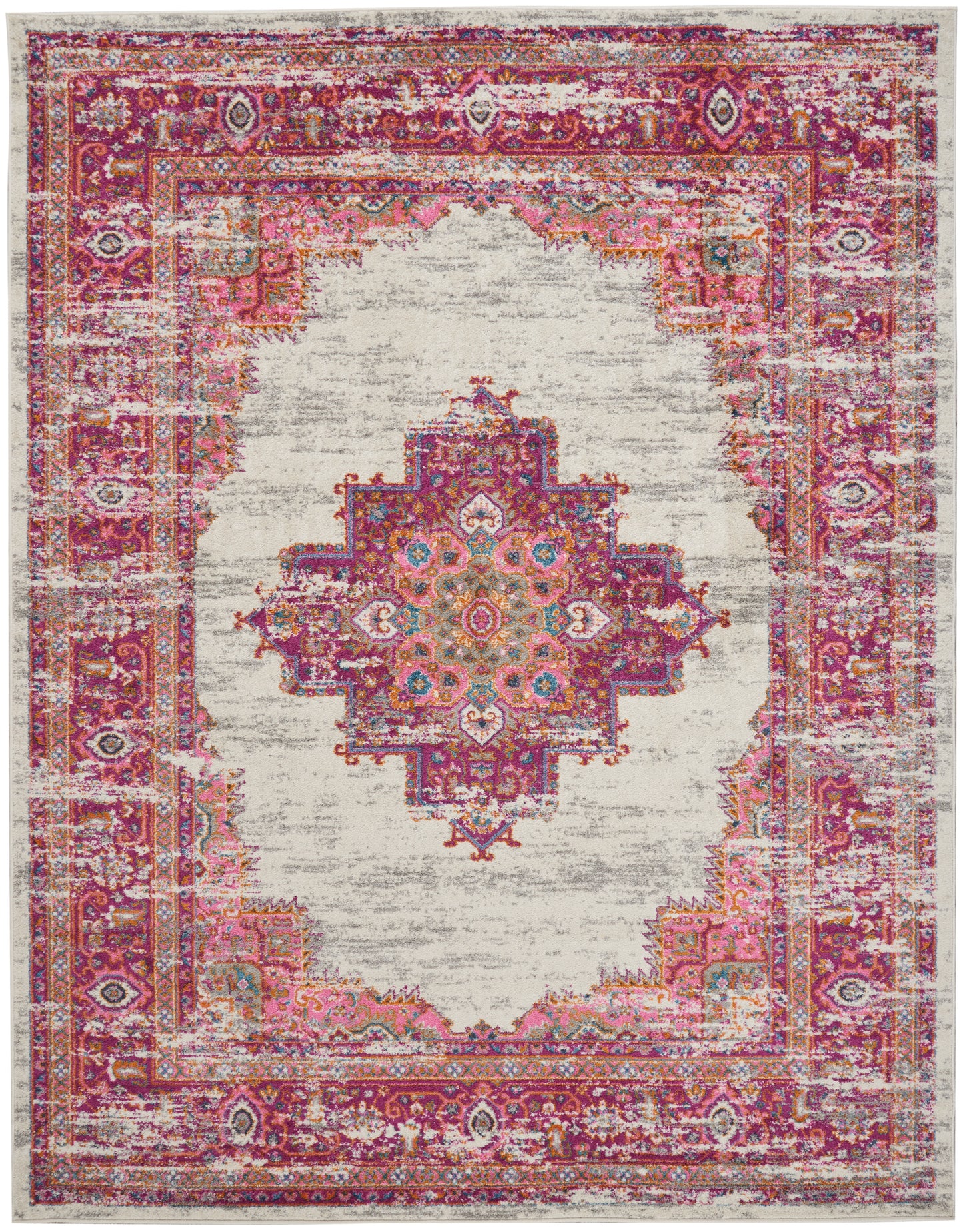 Nourison Passion 6'7" x 9'6" Ivory/Fuchsia Bohemian Indoor Rug