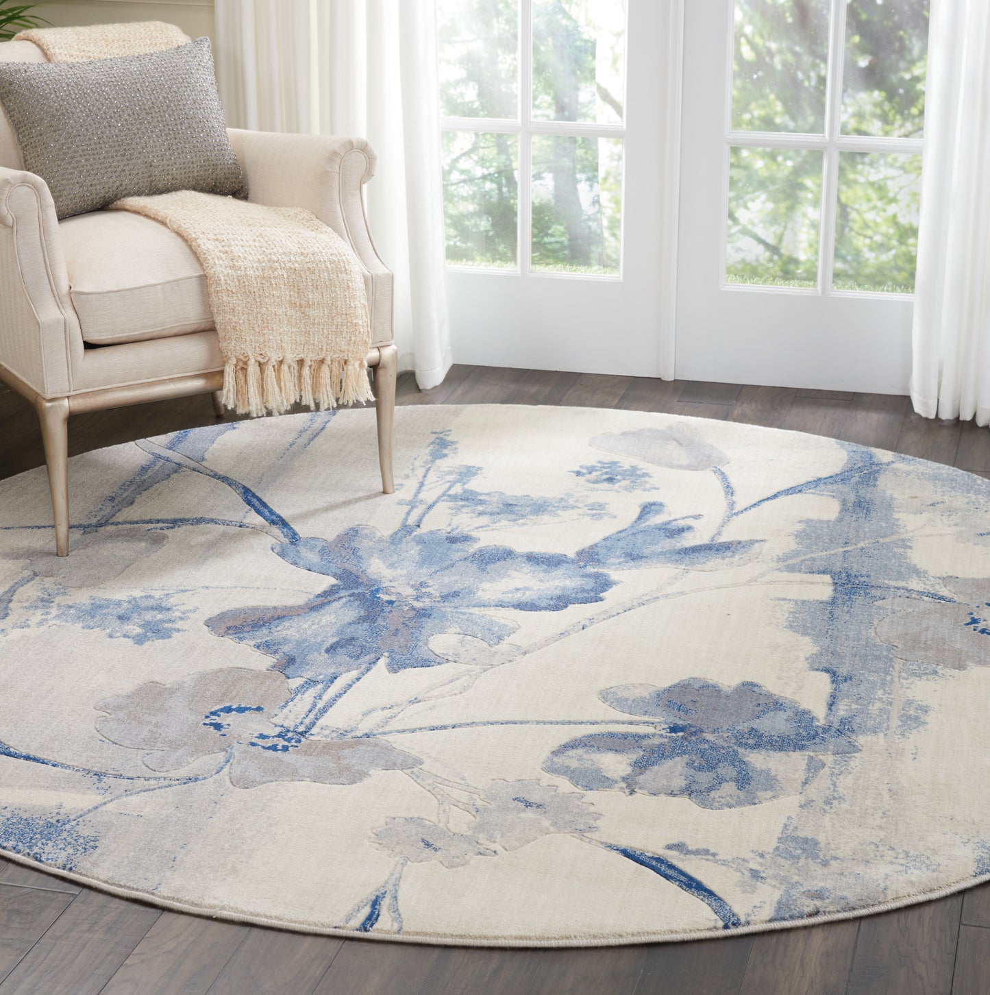 Nourison Somerset 7'9" x Round Ivory/Blue Farmhouse Indoor Rug