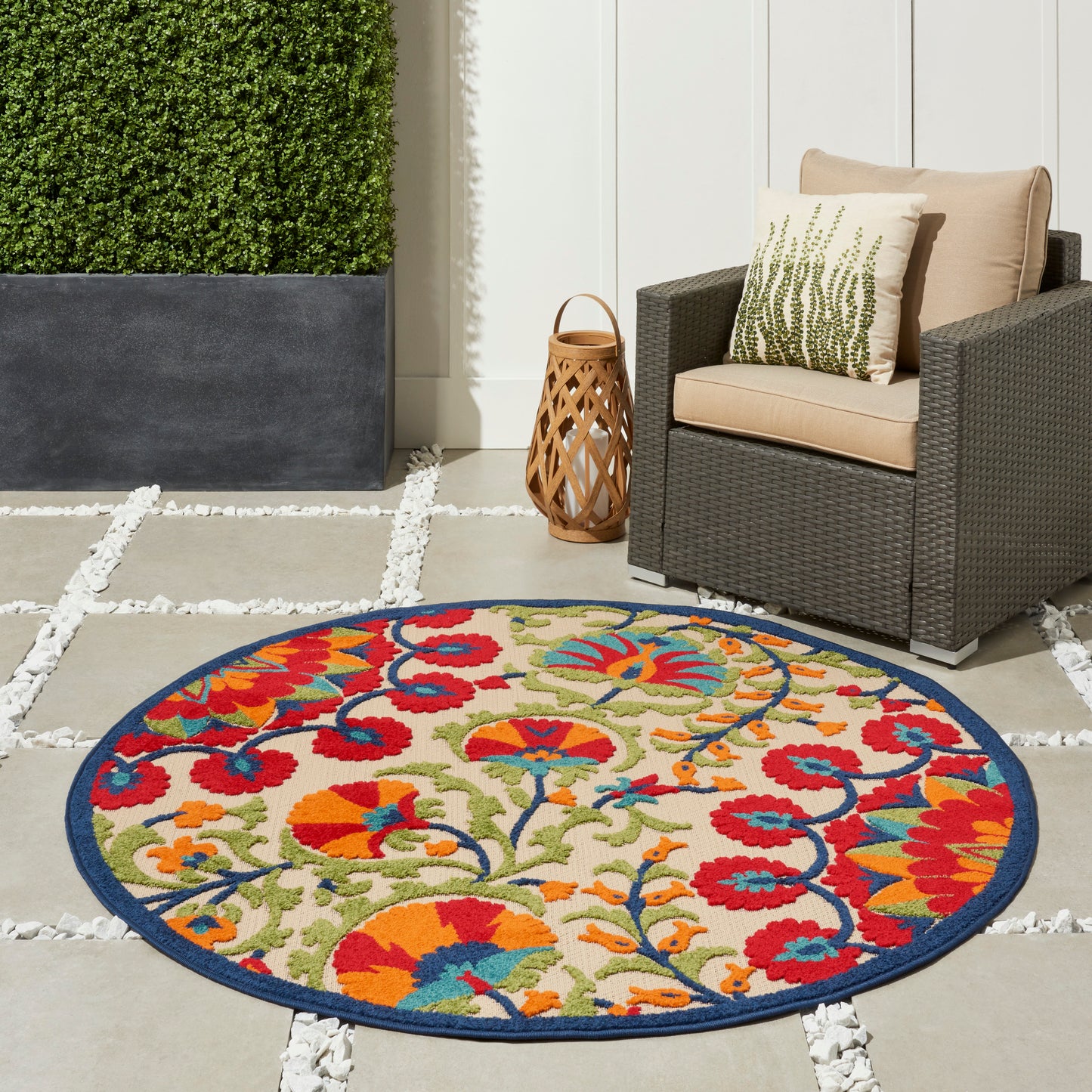 Nourison Aloha 5'3" x Round Red Multicolor Transitional Rug