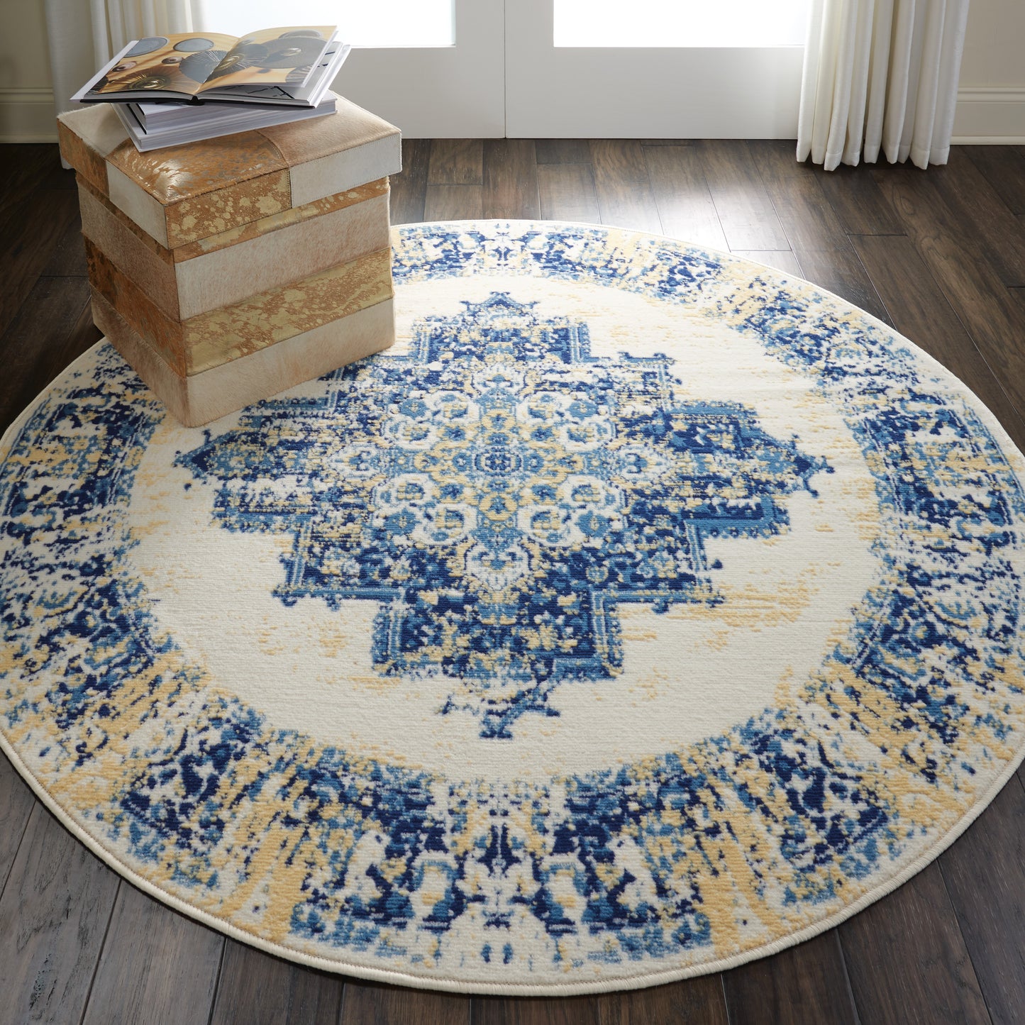 Nourison Grafix 5'3" x Round White Vintage Indoor Rug