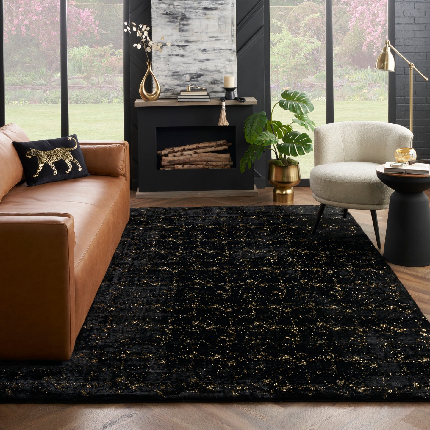 Nourison Cozy Shimmer 7'9" x 9'9" Black Gold Glam Indoor Rug